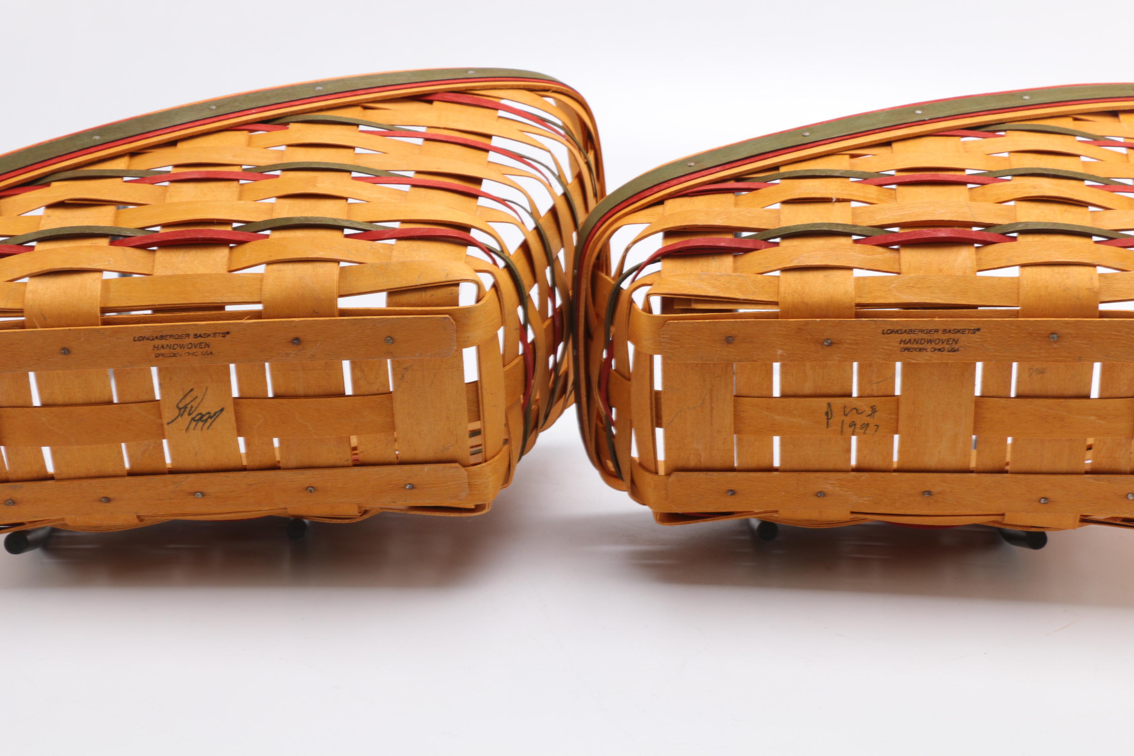 Longaberger Handwoven Sleigh Baskets with Metal Stands