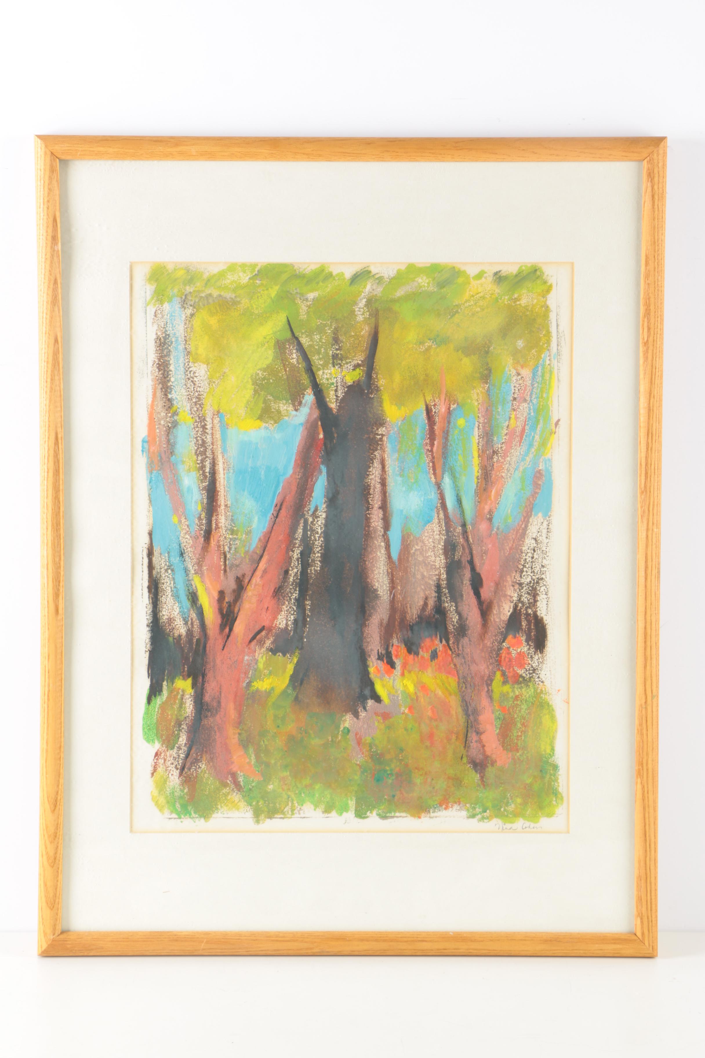 Three Nina Cohen Mono-prints of Trees