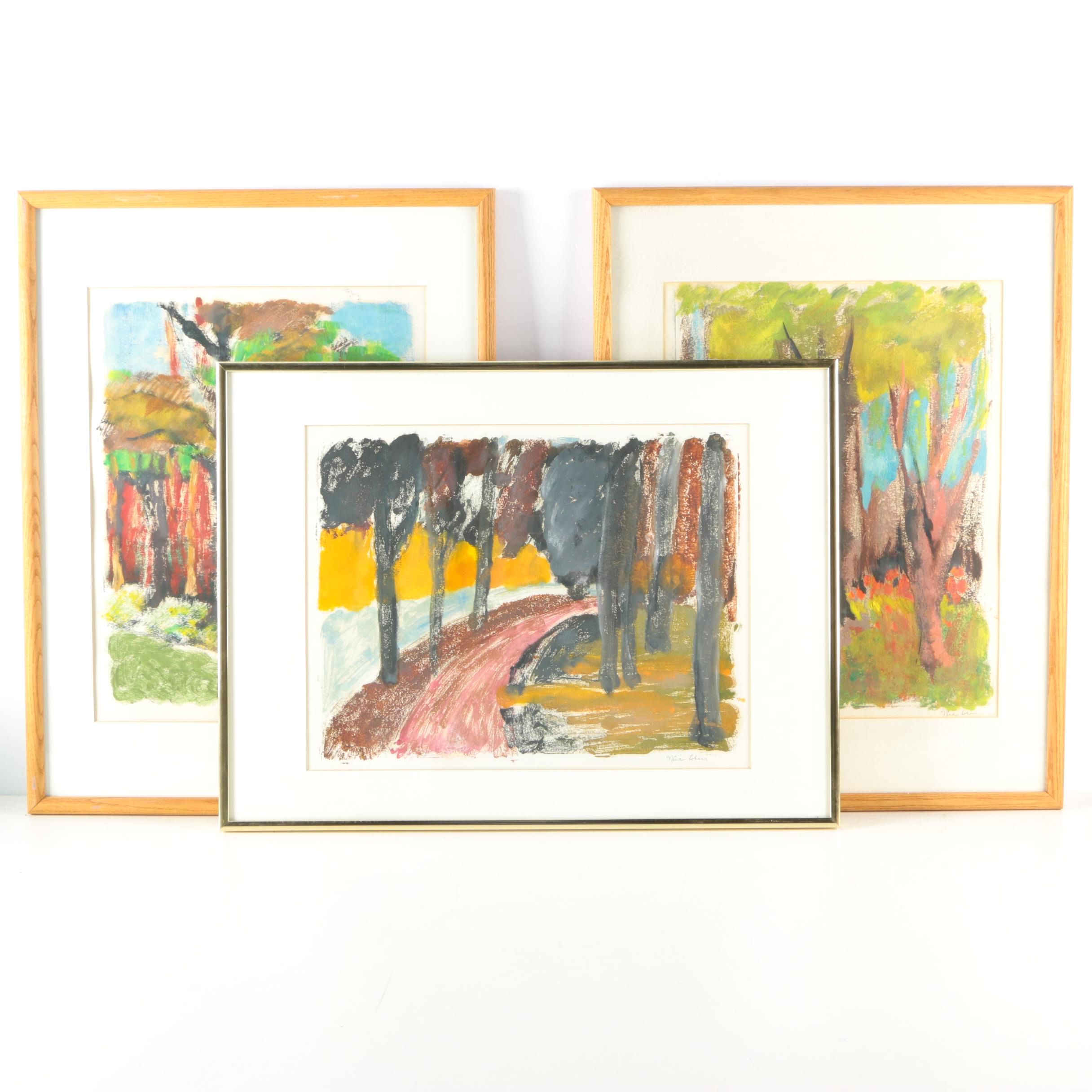 Three Nina Cohen Mono-prints of Trees