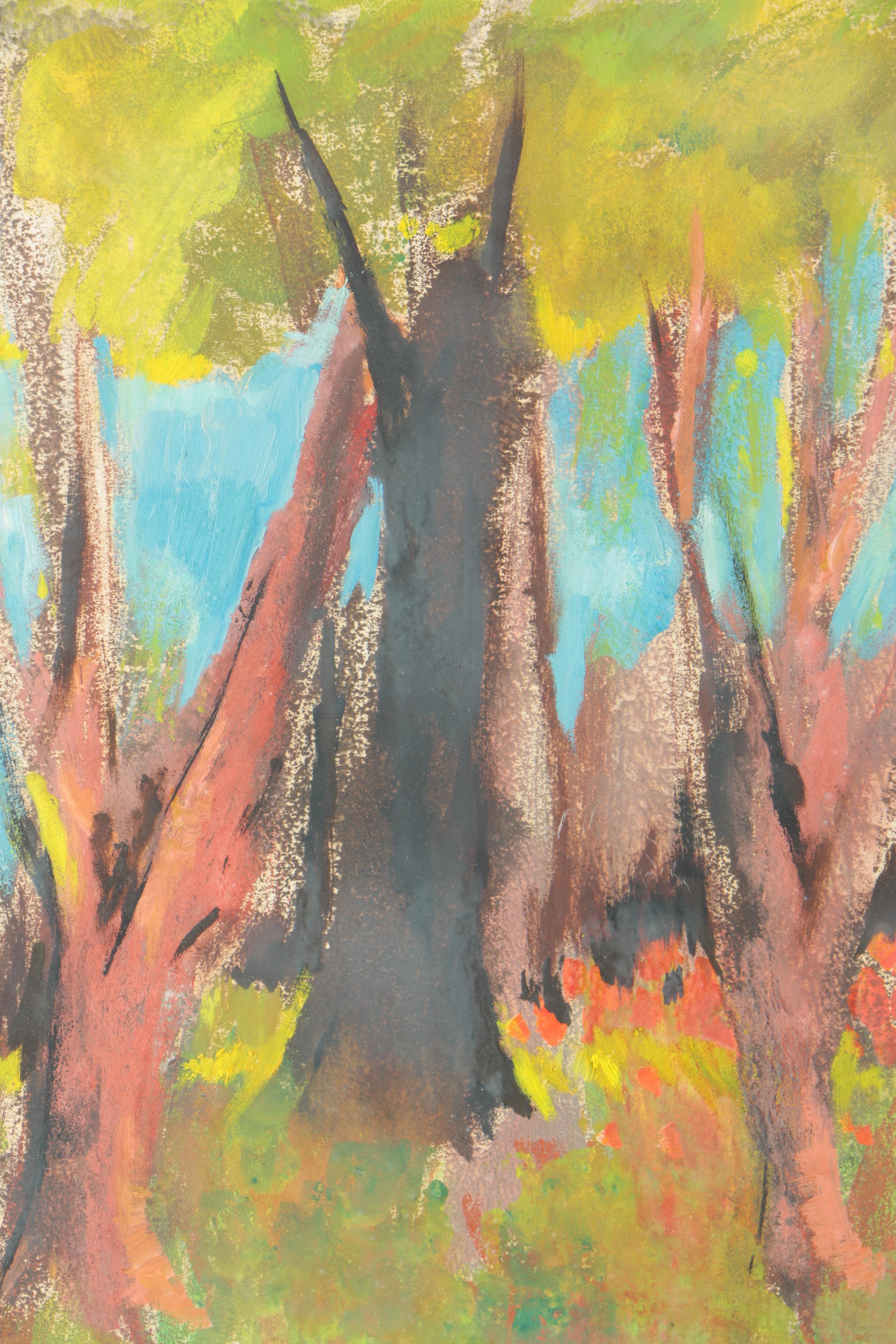 Three Nina Cohen Mono-prints of Trees