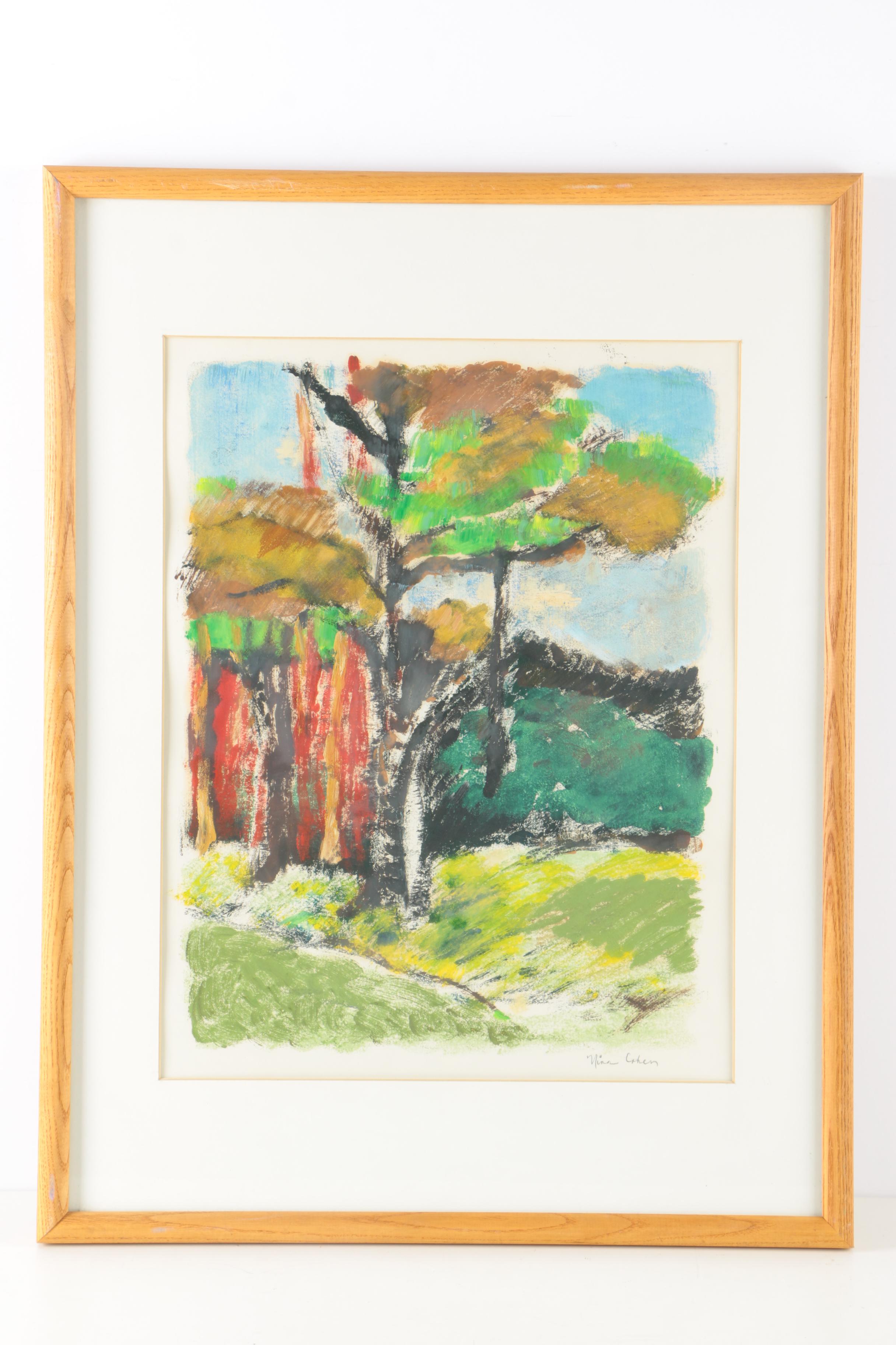 Three Nina Cohen Mono-prints of Trees