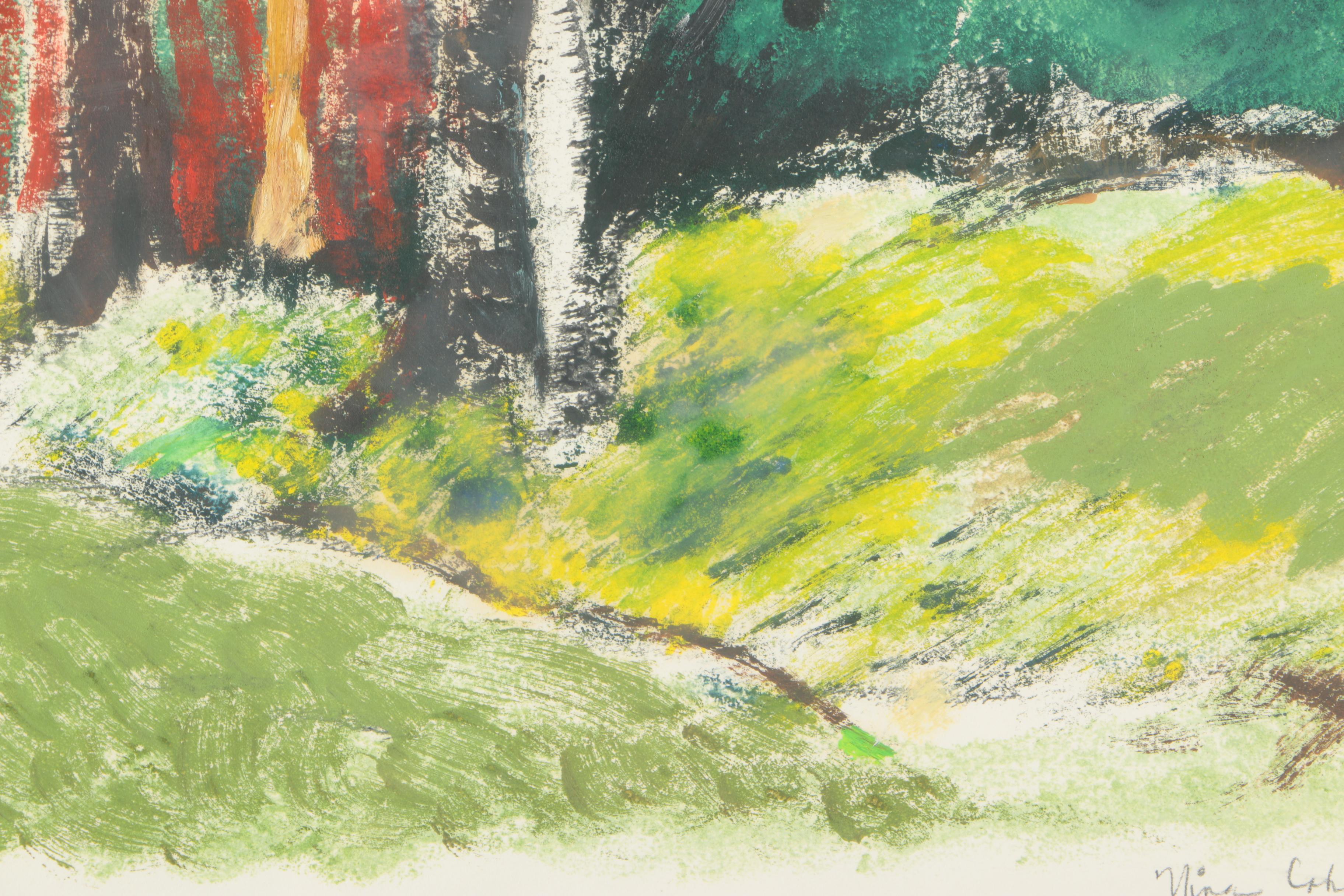 Three Nina Cohen Mono-prints of Trees
