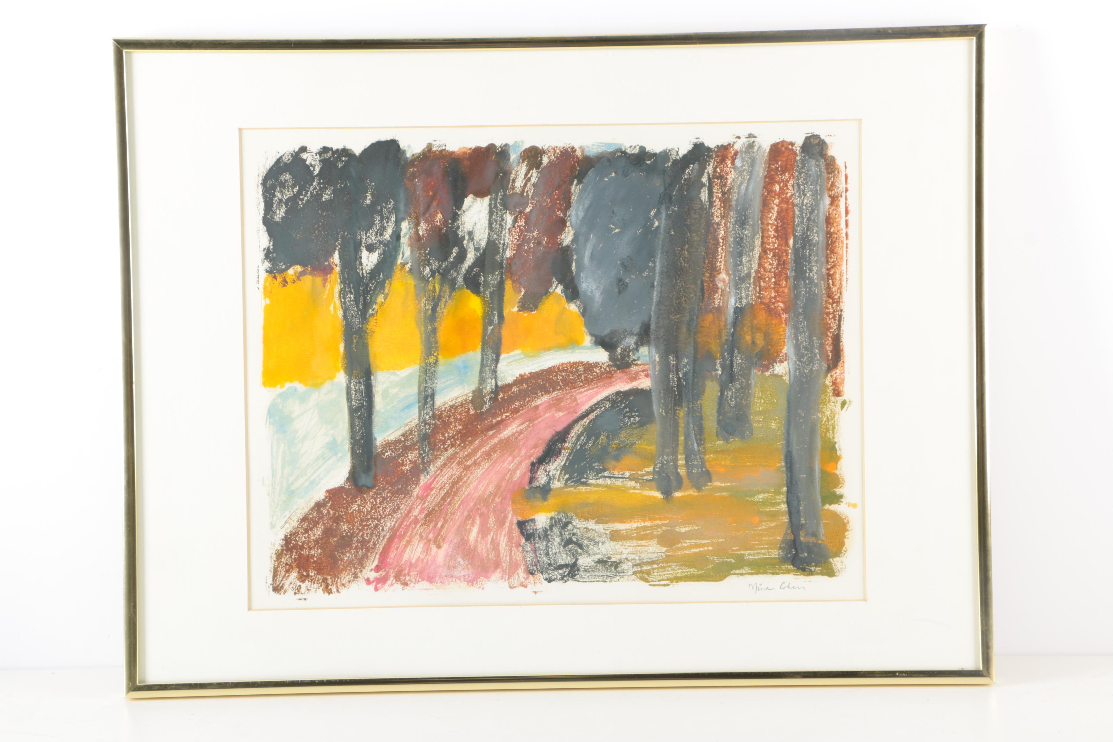 Three Nina Cohen Mono-prints of Trees