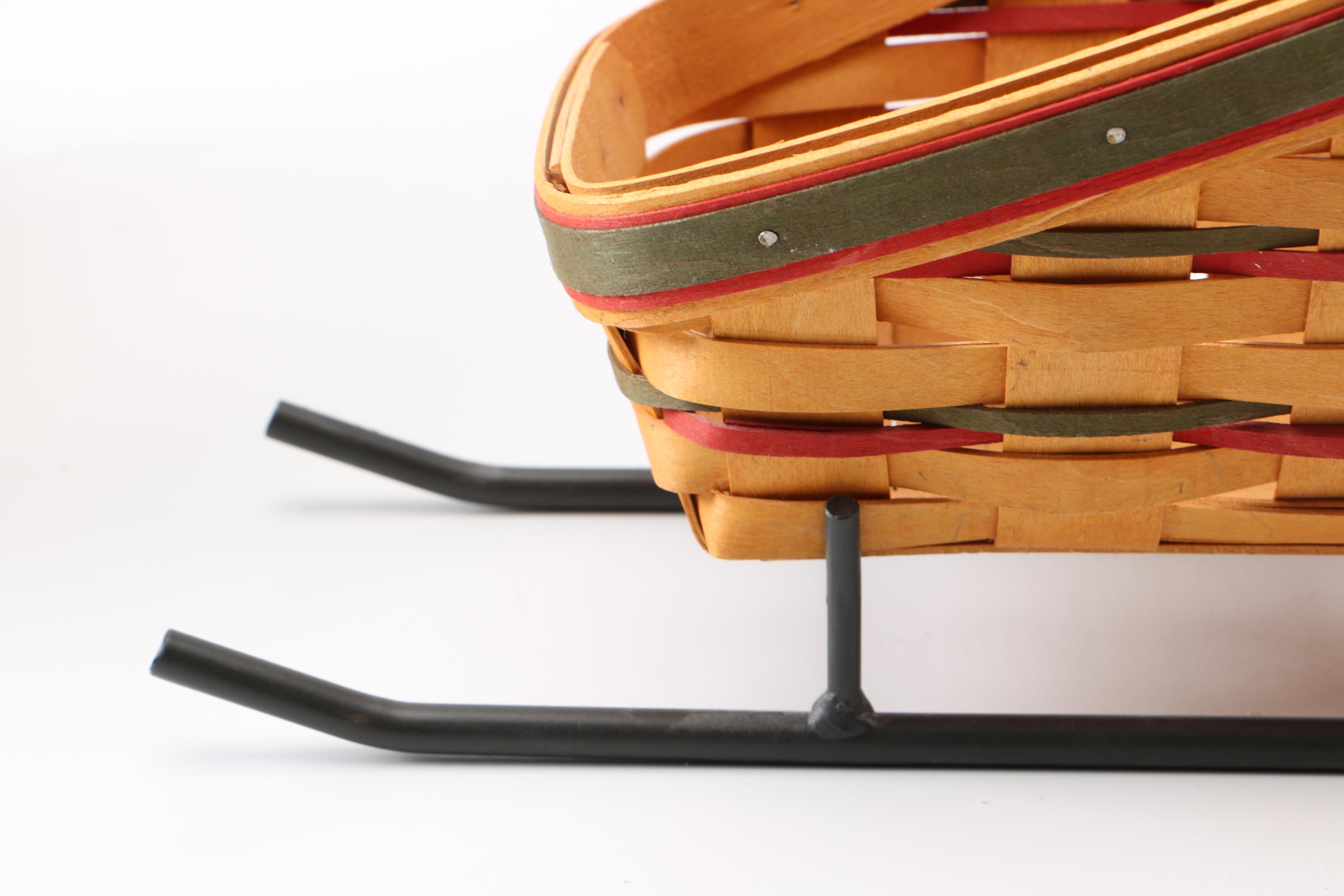 Longaberger Handwoven Sleigh Baskets with Metal Stands