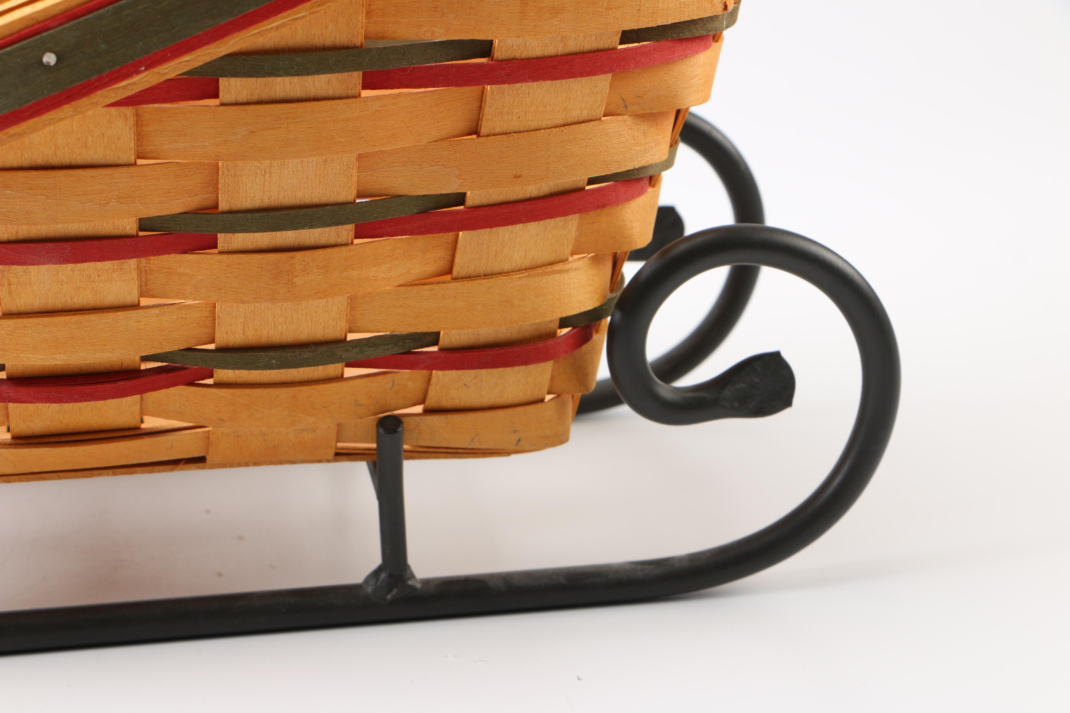 Longaberger Handwoven Sleigh Baskets with Metal Stands
