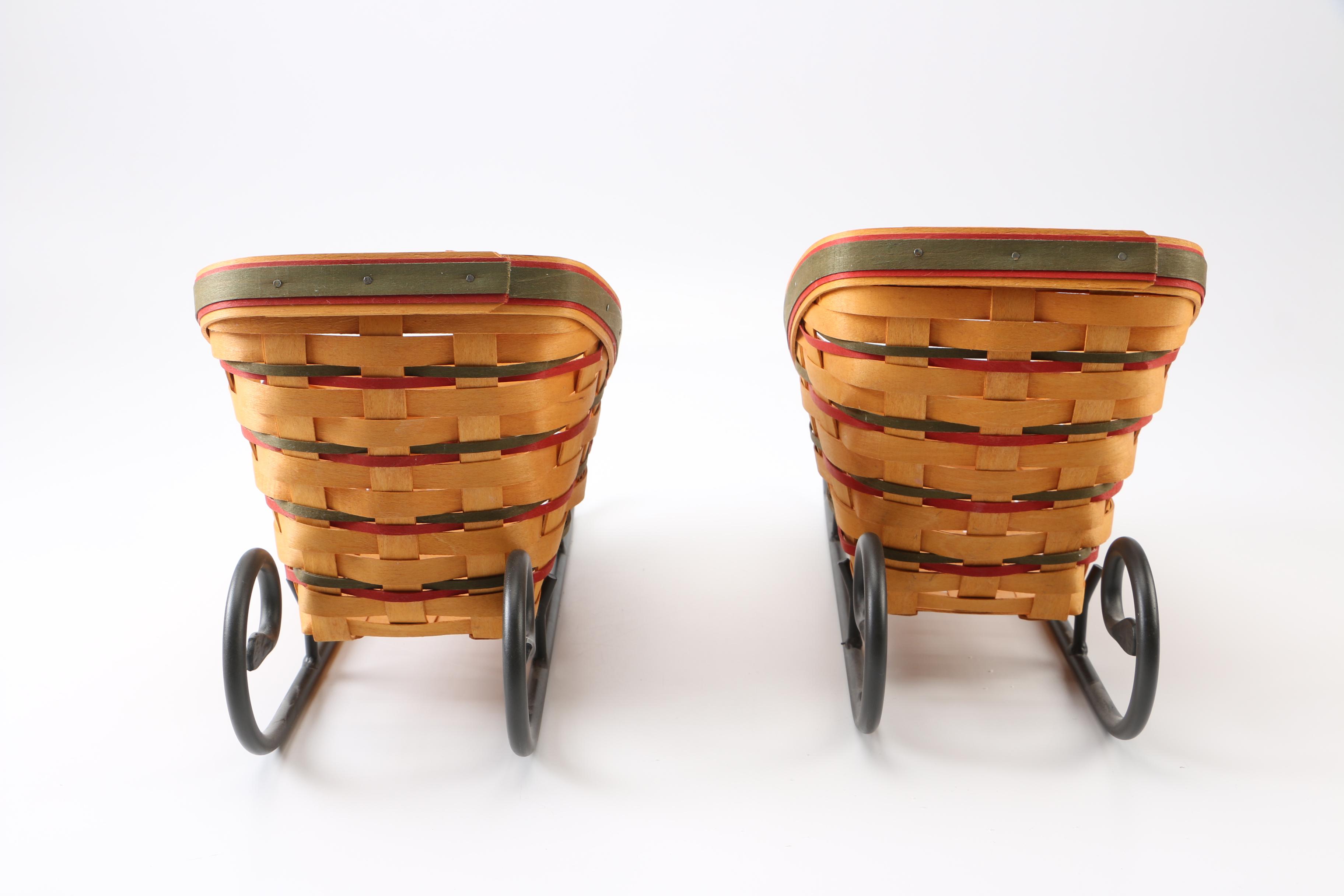 Longaberger Handwoven Sleigh Baskets with Metal Stands
