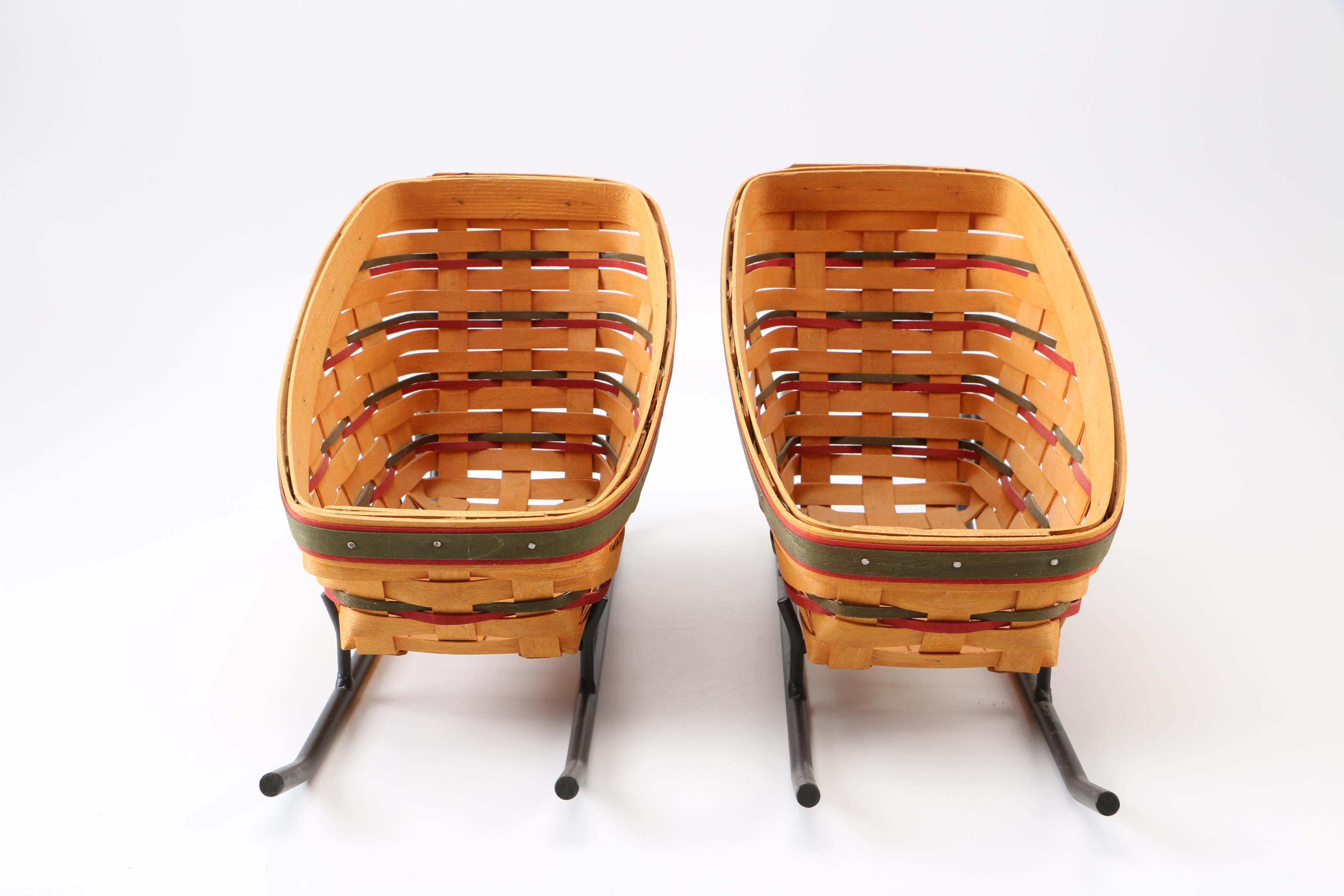Longaberger Handwoven Sleigh Baskets with Metal Stands