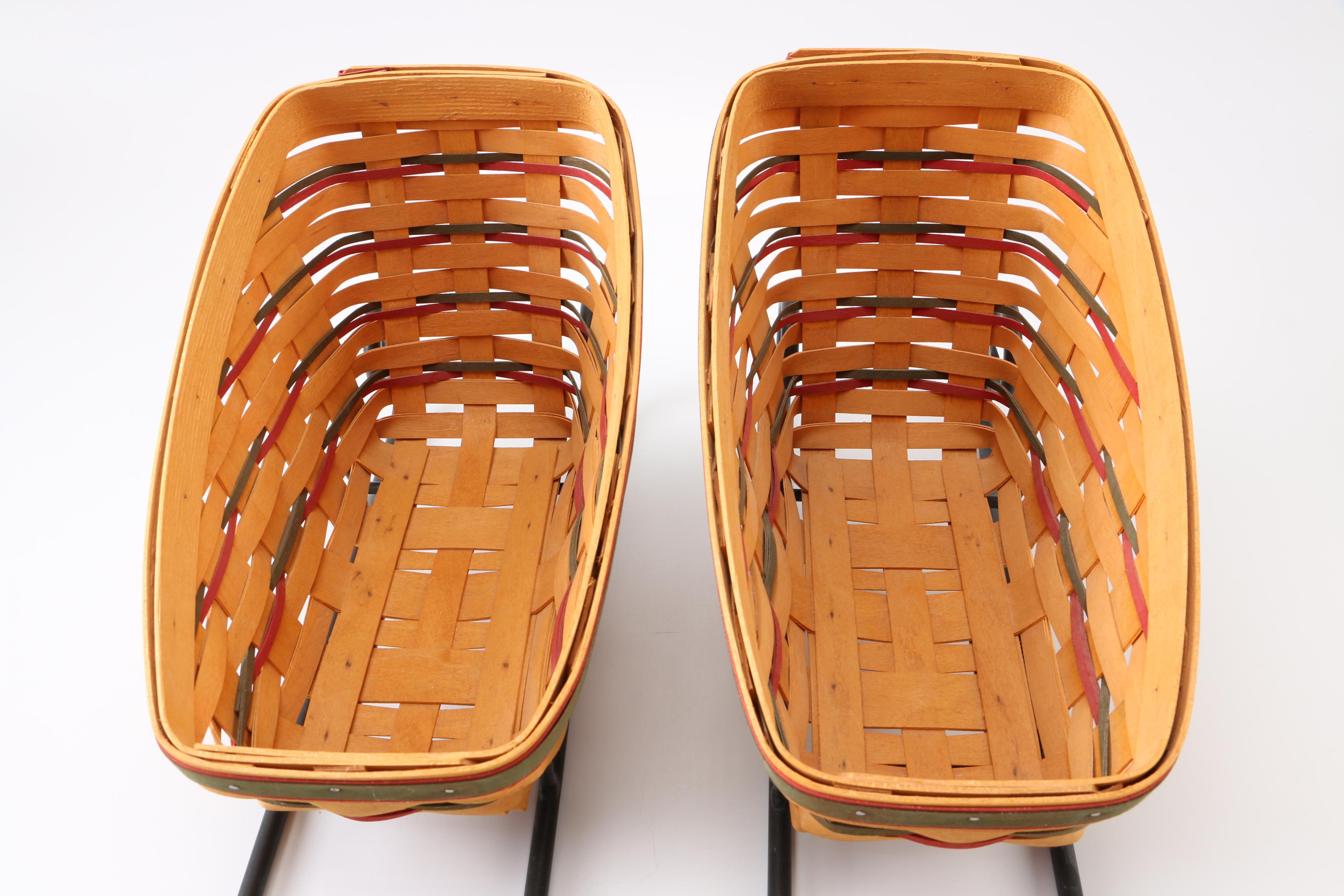 Longaberger Handwoven Sleigh Baskets with Metal Stands