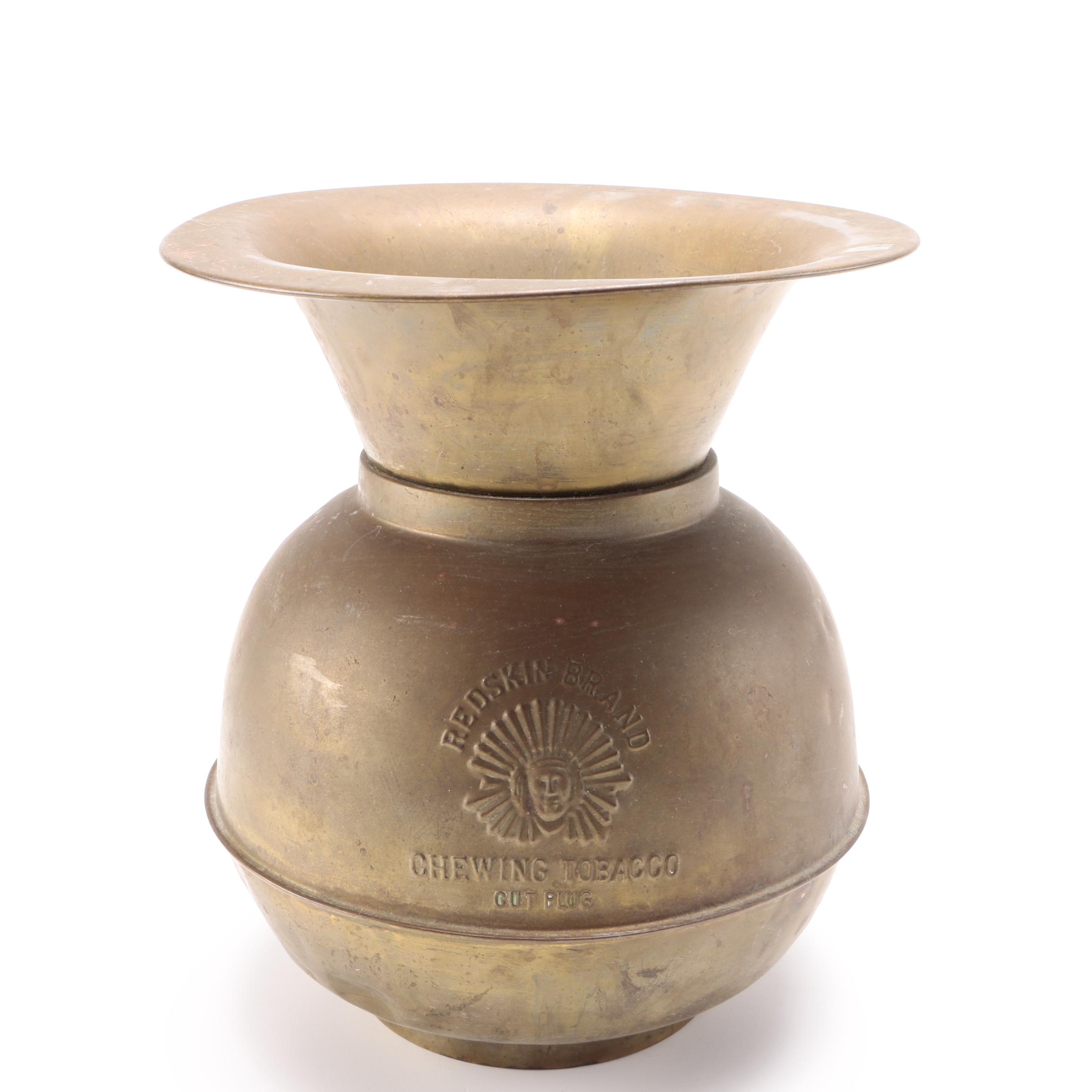 Brass "Redskin Brand - Chewing Tobacco" Spittoon