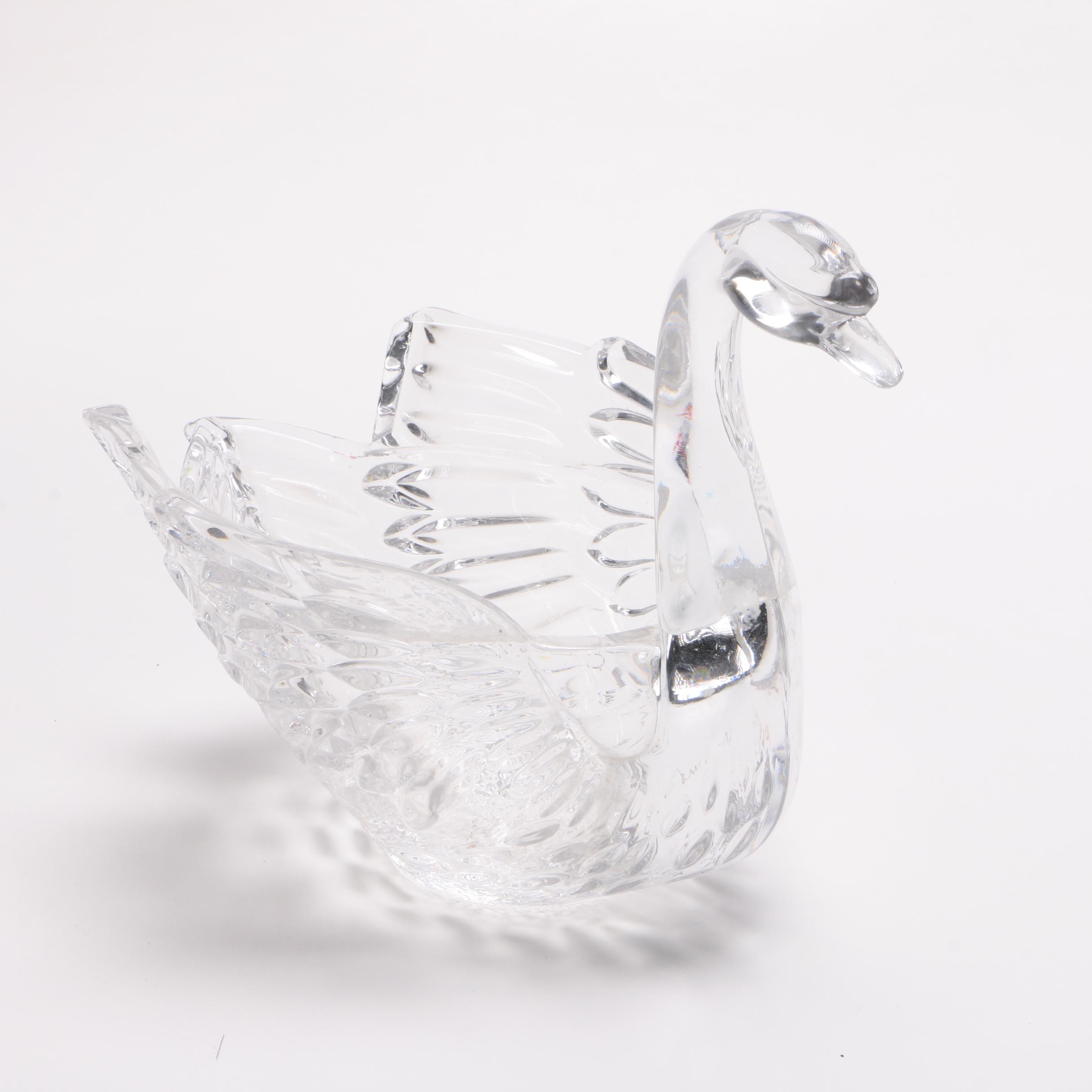 Colorless Crystal Swan Bowl and Czechoslovakian Ornaments