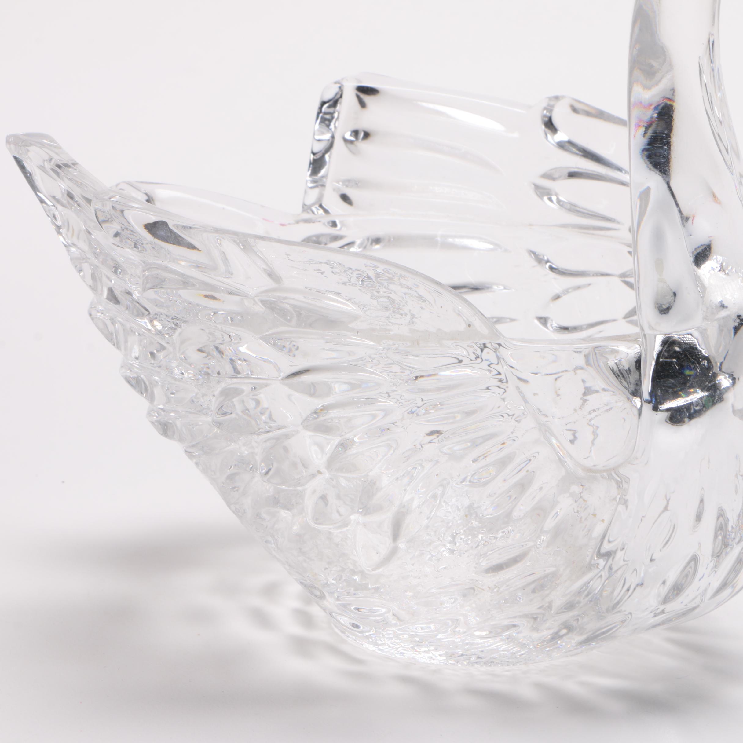 Colorless Crystal Swan Bowl and Czechoslovakian Ornaments