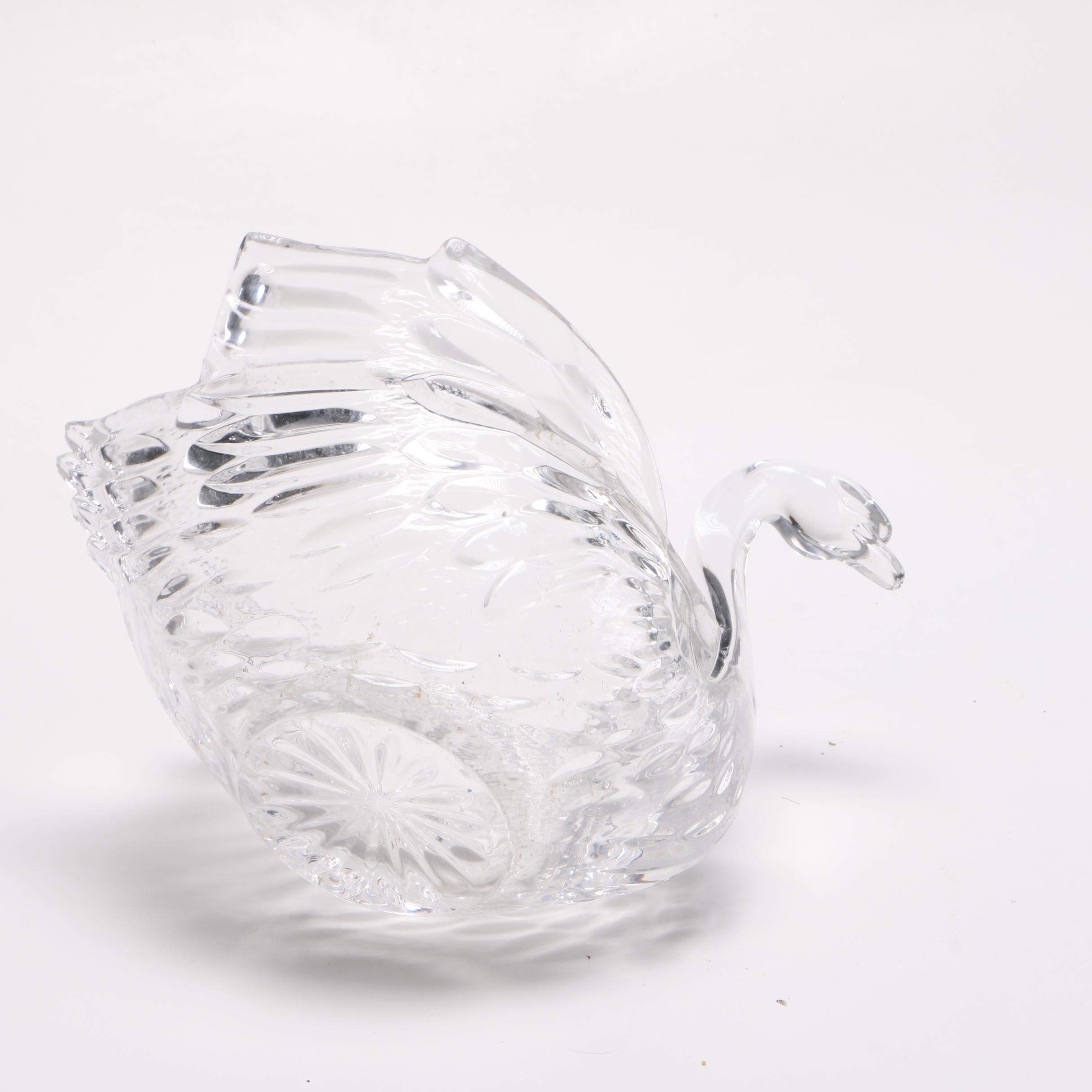 Colorless Crystal Swan Bowl and Czechoslovakian Ornaments