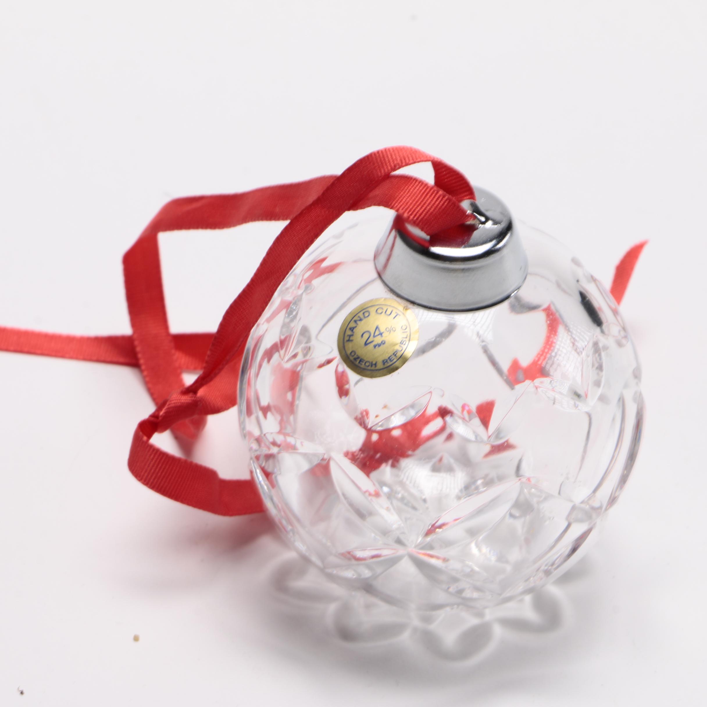 Colorless Crystal Swan Bowl and Czechoslovakian Ornaments