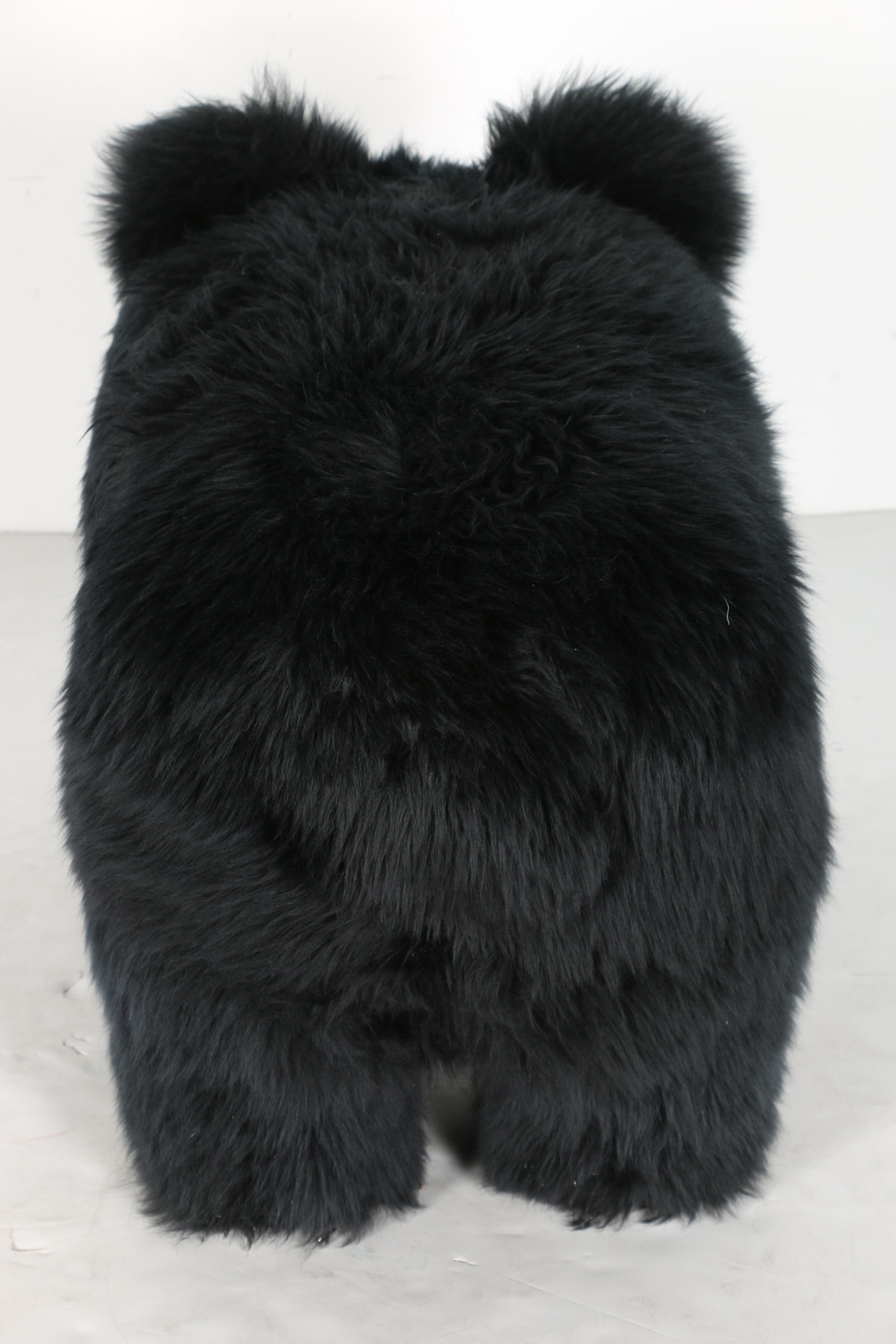 Faux Fur Black Bear Footstool