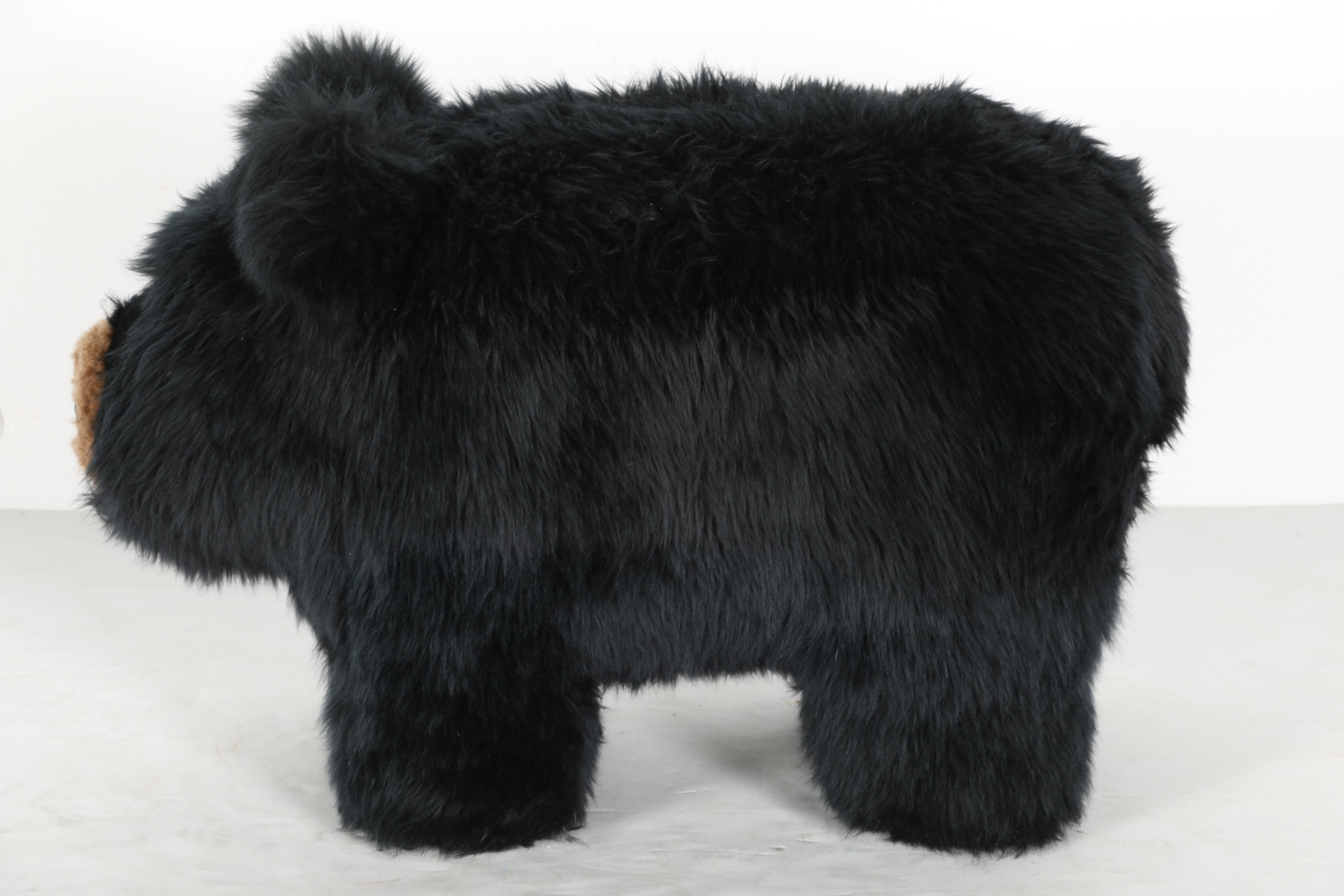 Faux Fur Black Bear Footstool