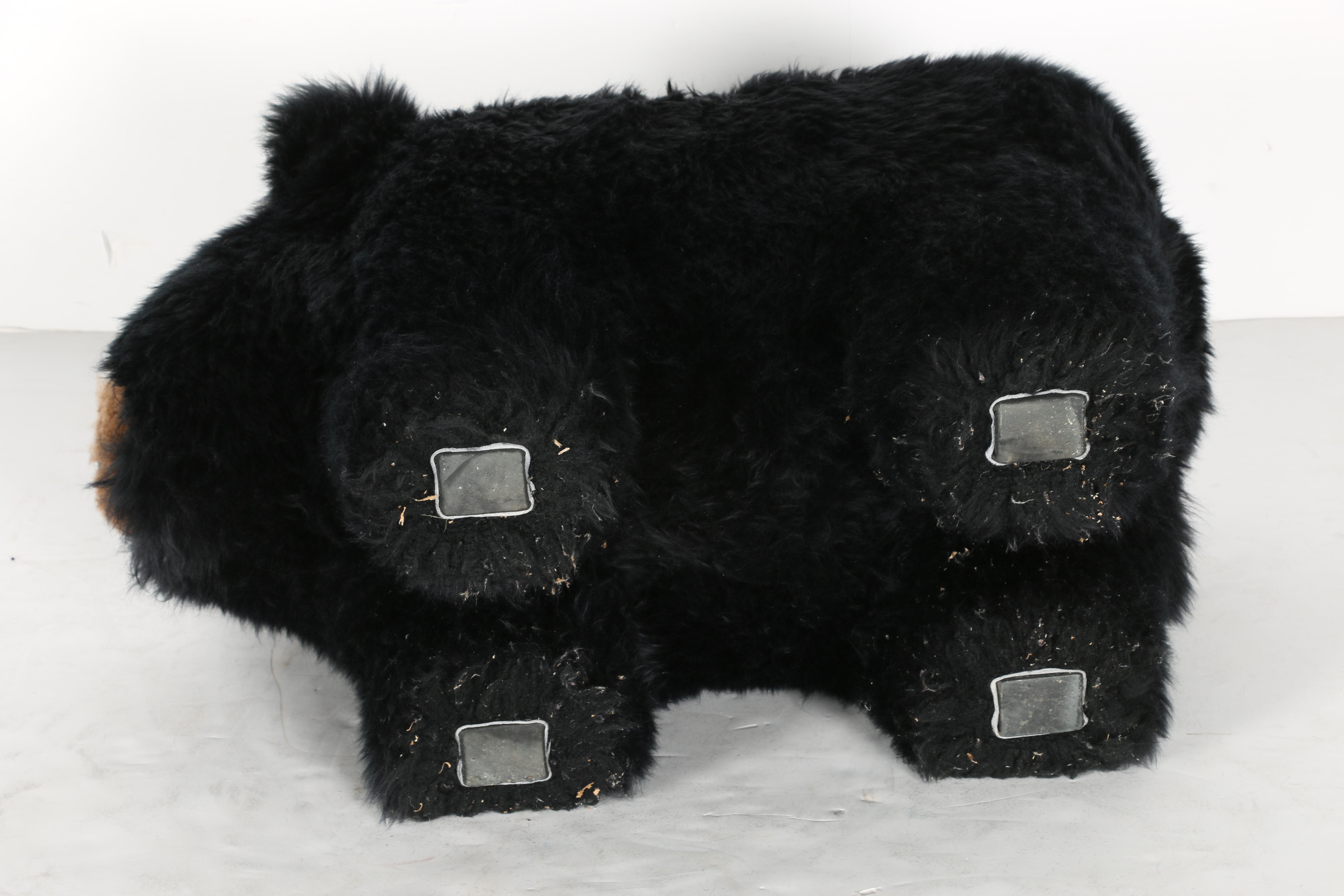 Faux Fur Black Bear Footstool