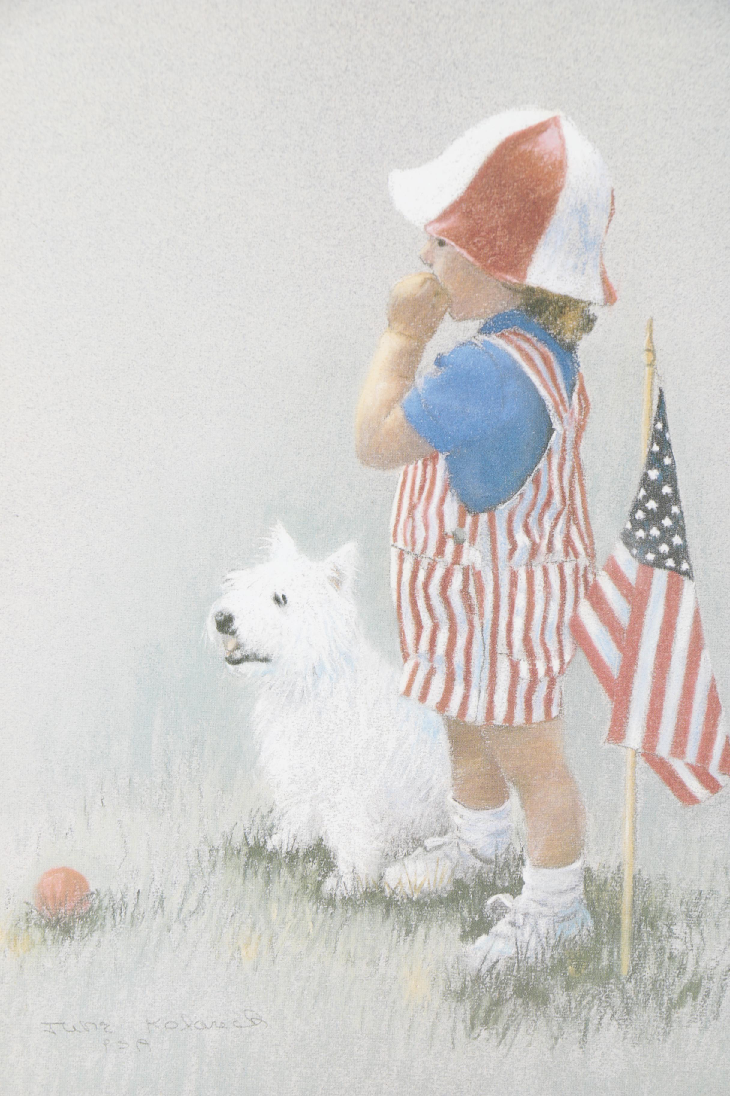 June Kolarich Offset Lithograph of Child and West Highland White Terrier