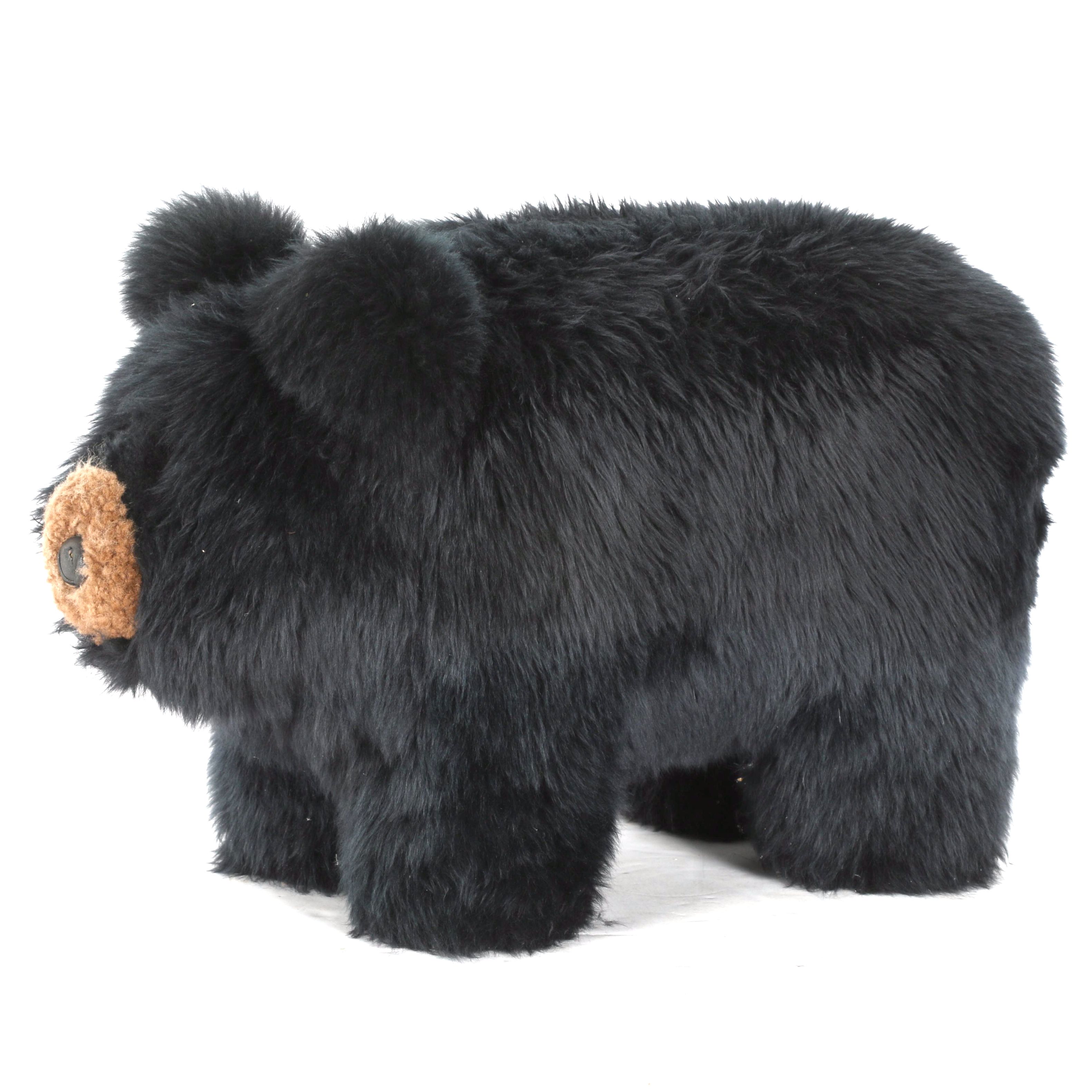 Faux Fur Black Bear Footstool
