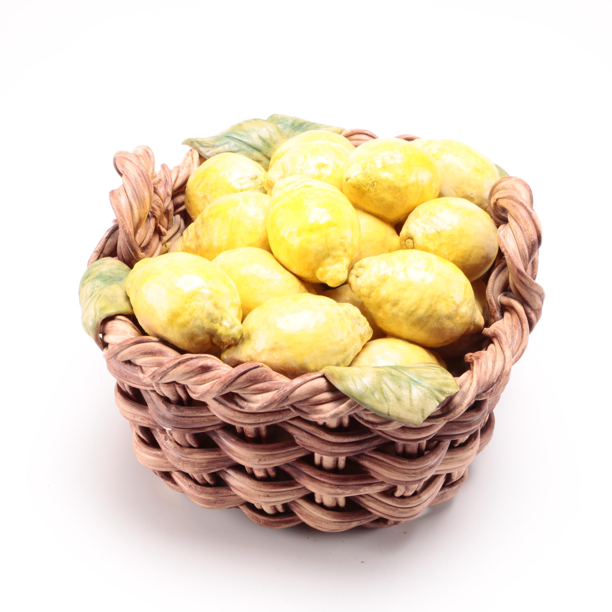 Portuguese Ceramic Basket With Lemons