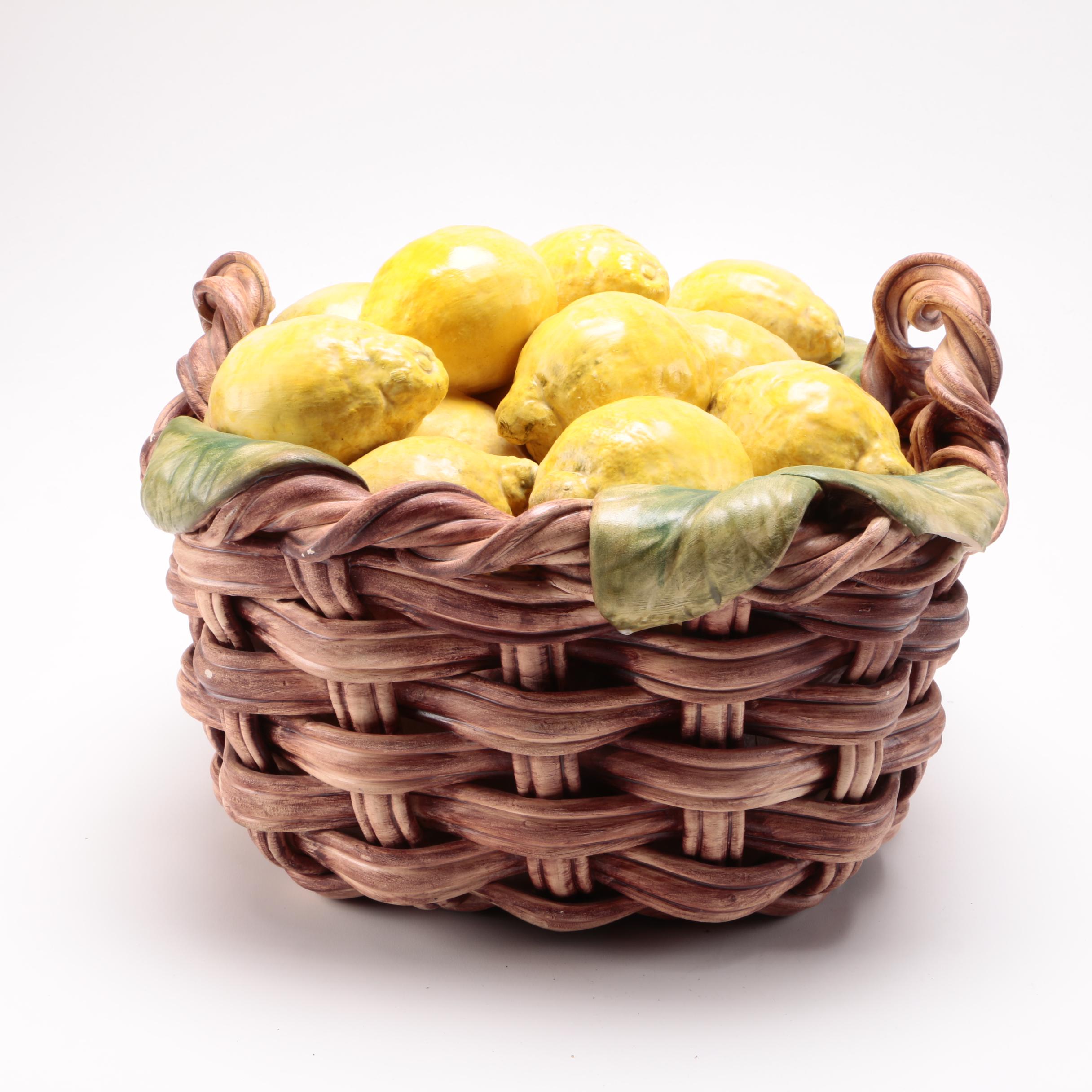 Portuguese Ceramic Basket With Lemons