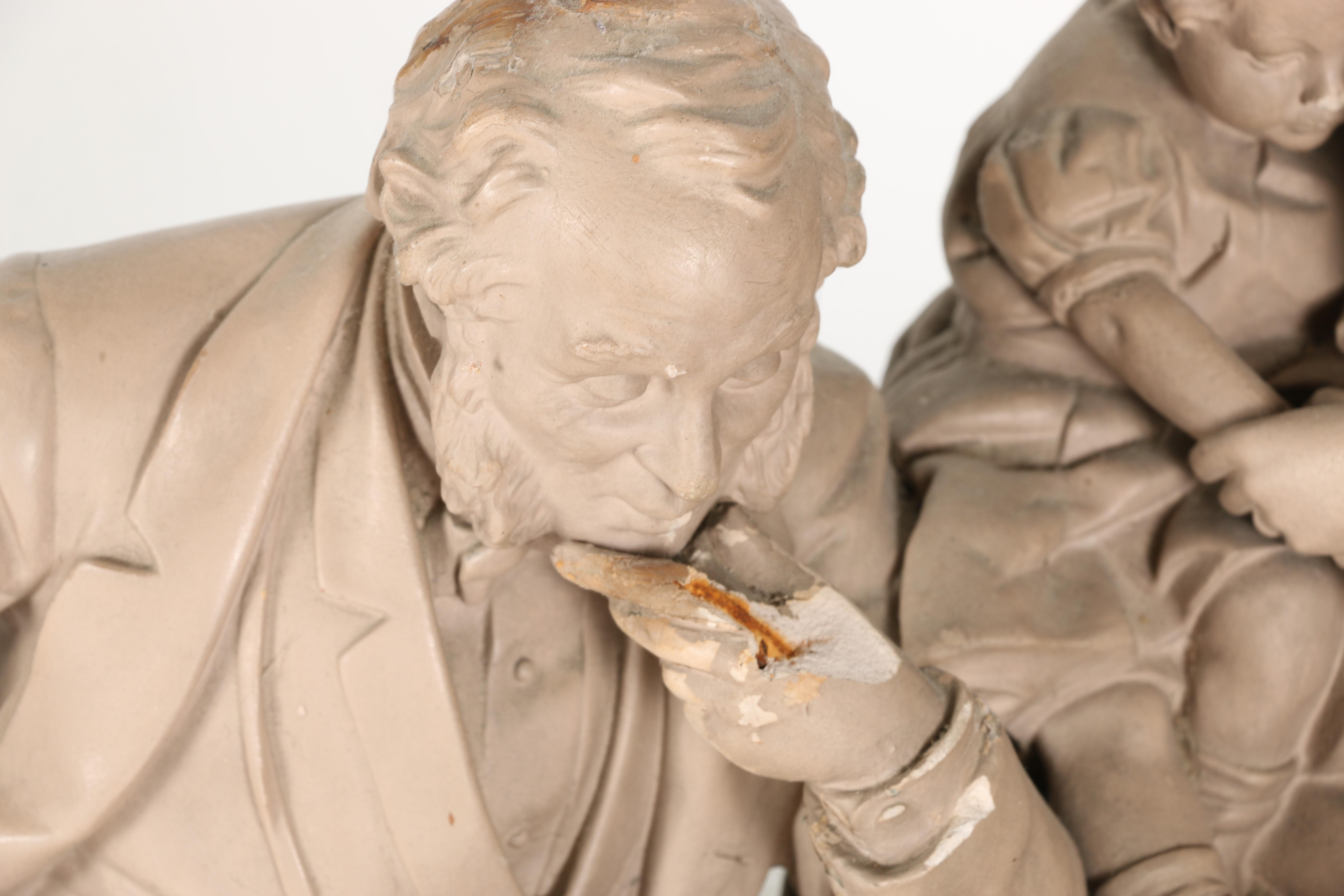 John Rogers Plaster Sculpture "Checkers up at the Farm"