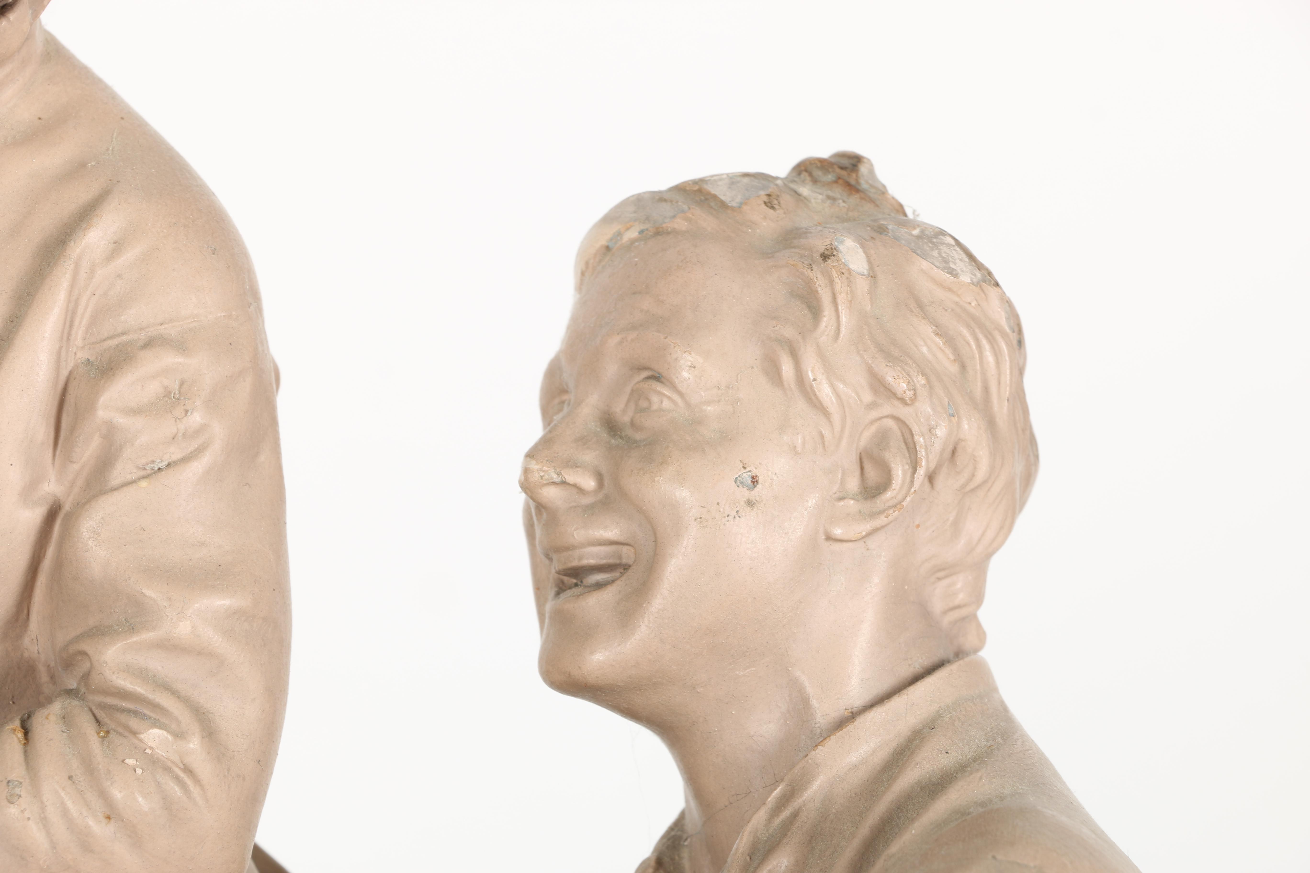 John Rogers Plaster Sculpture "Checkers up at the Farm"