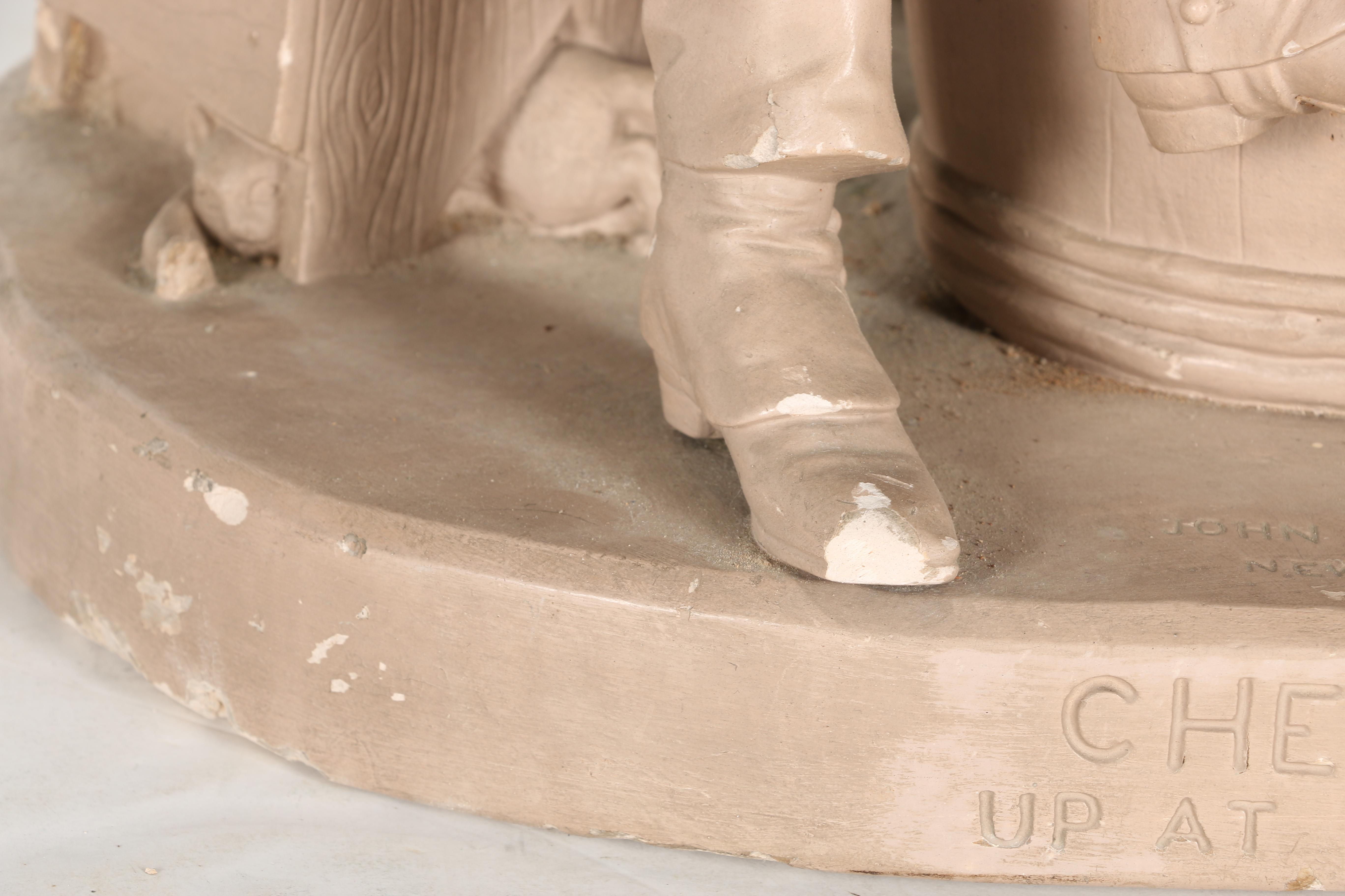 John Rogers Plaster Sculpture "Checkers up at the Farm"