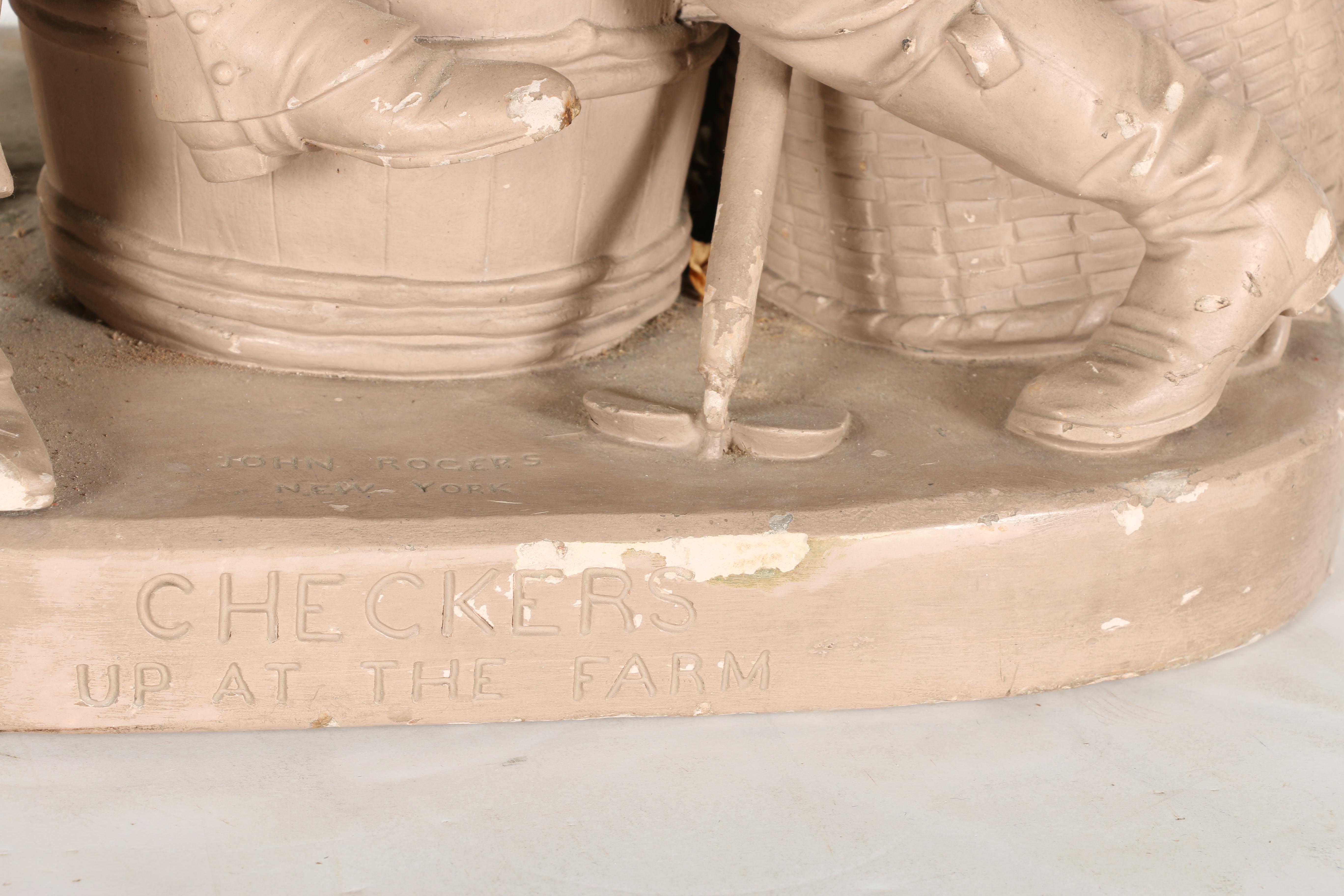 John Rogers Plaster Sculpture "Checkers up at the Farm"