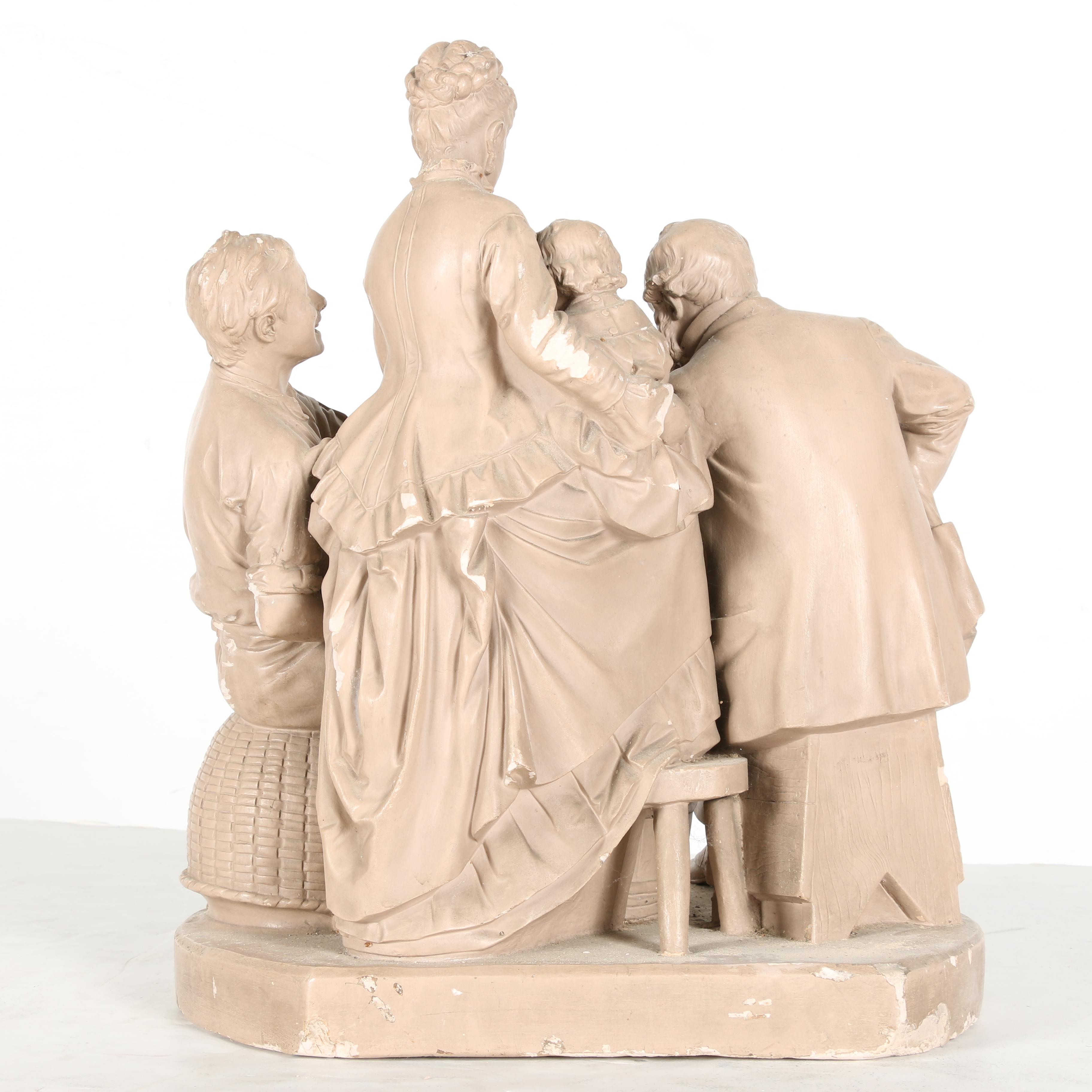 John Rogers Plaster Sculpture "Checkers up at the Farm"