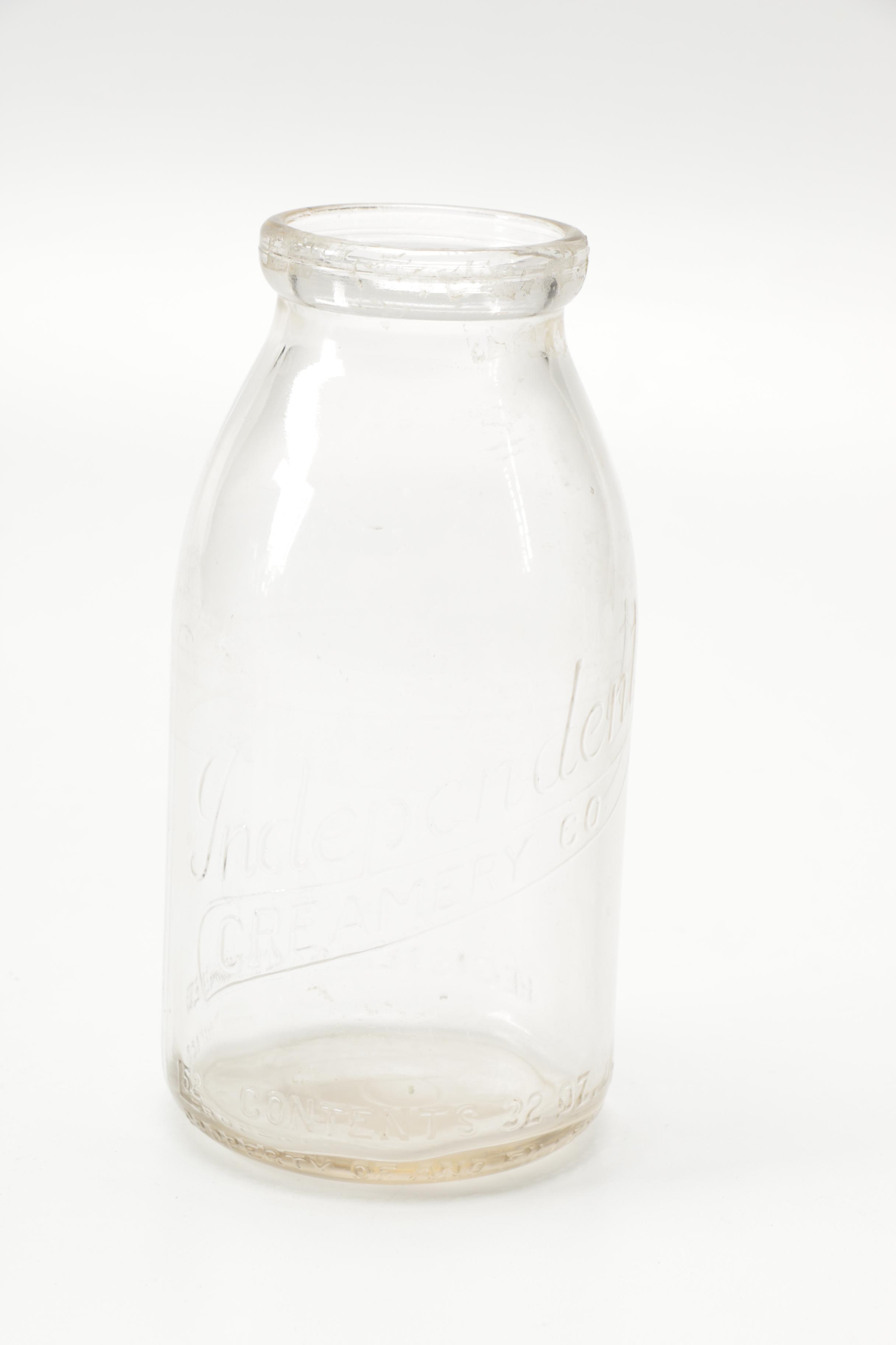 Vintage Glass Milk Bottles With Basket