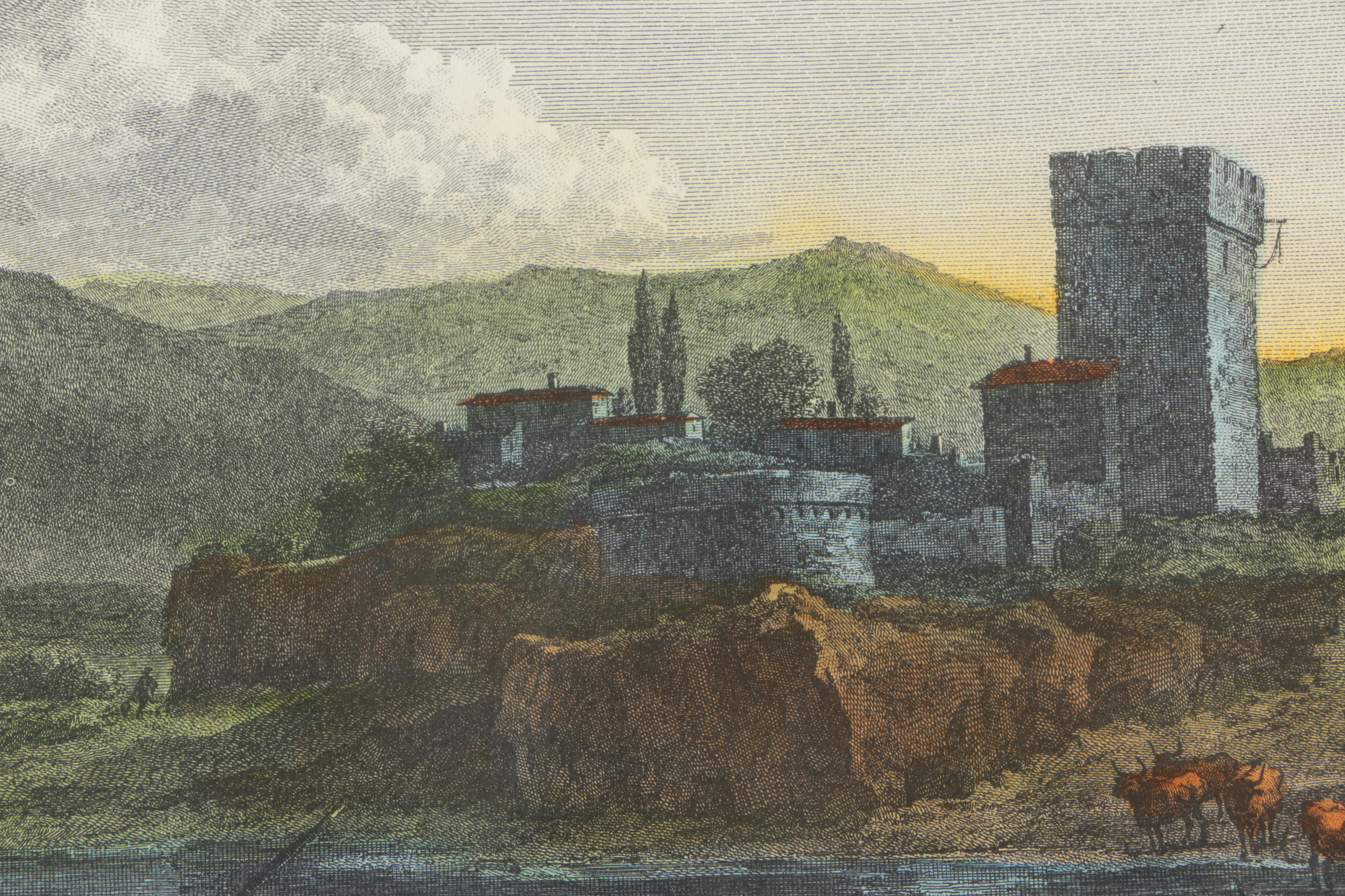 After N. Berchem Hand Colored Wood Engraving on Paper