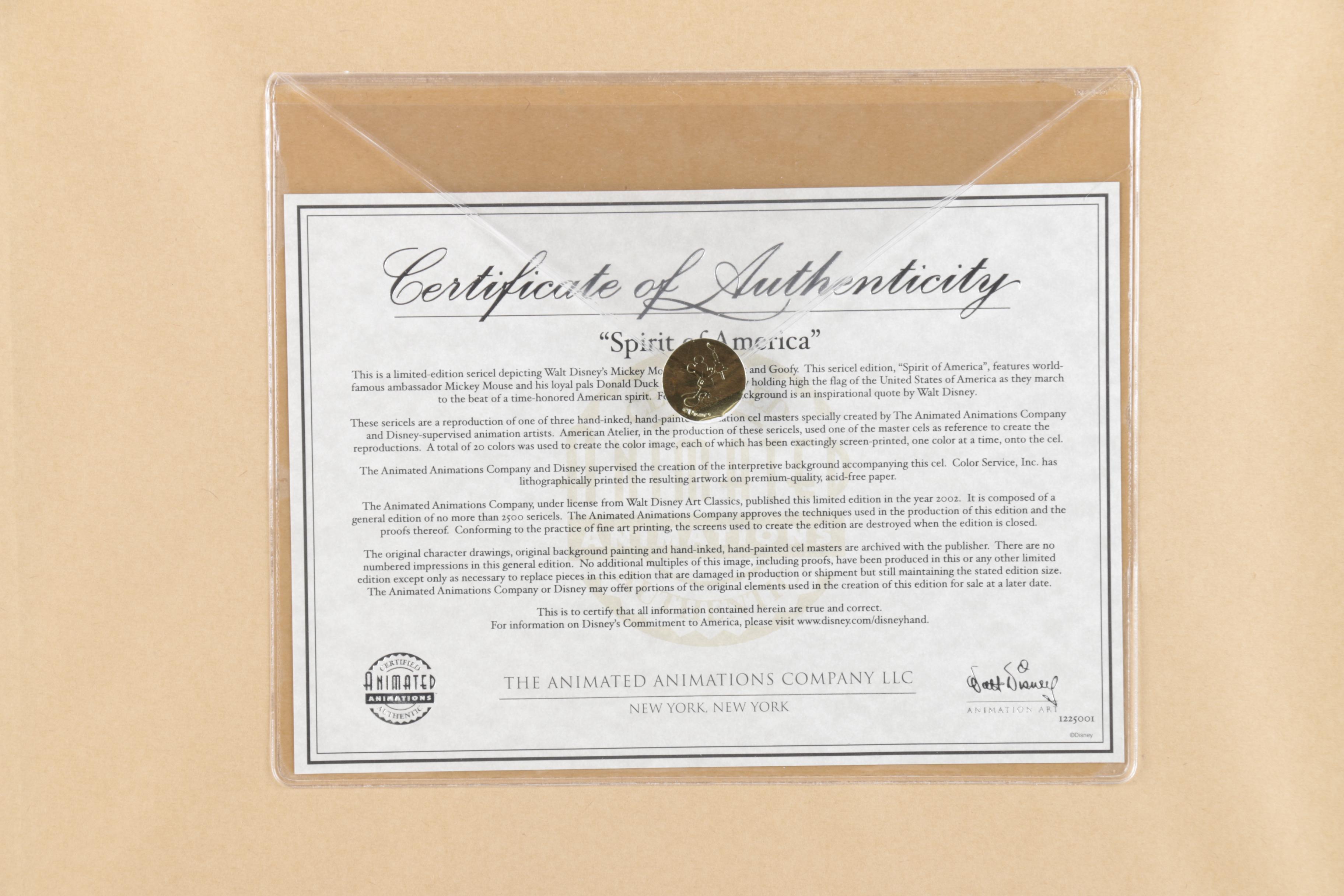 Walt Disney 2002 Limited Edition Sericel "Spirit of America"