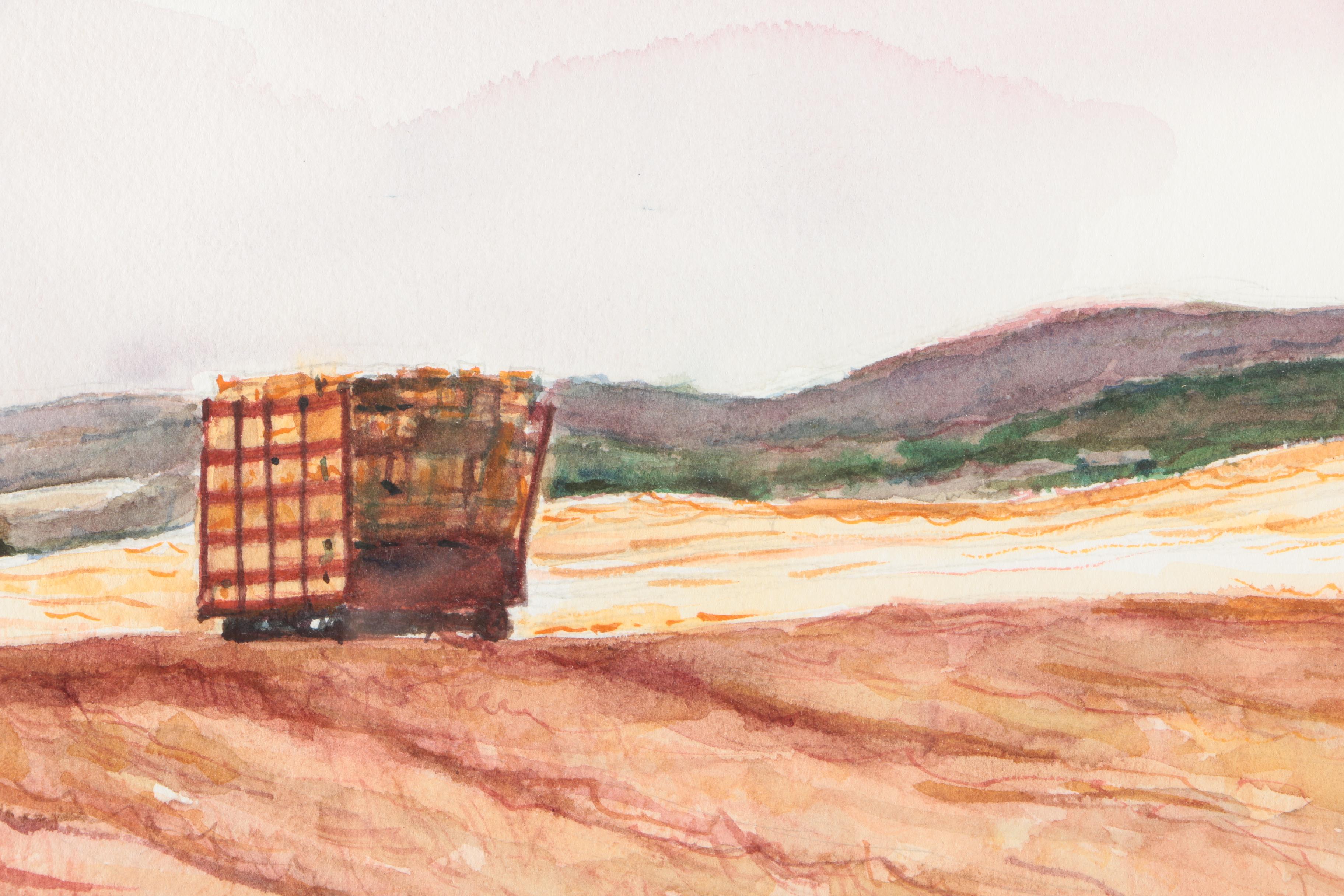 Antonio J. Mendez Watercolor of Hay Wagons