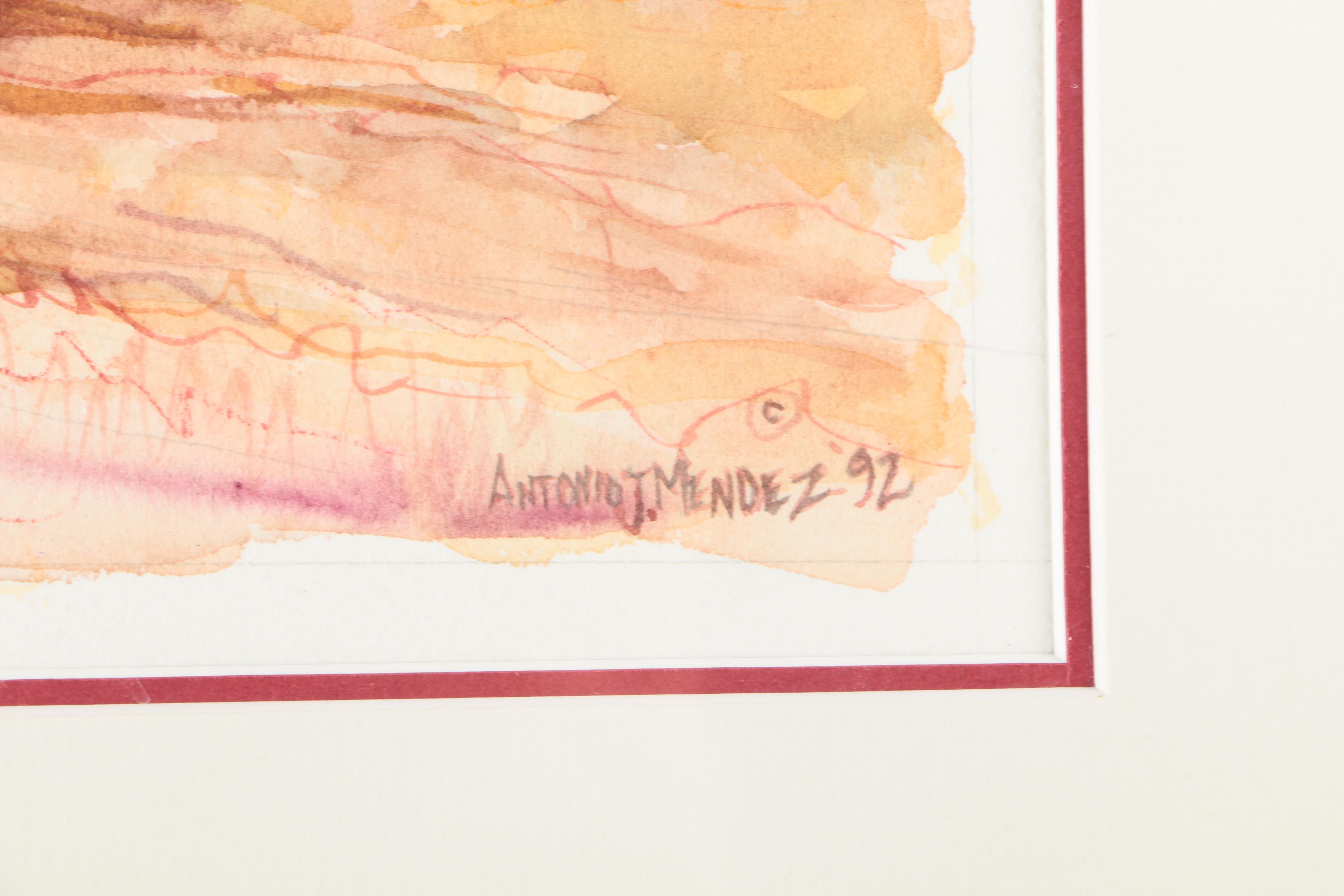 Antonio J. Mendez Watercolor of Hay Wagons