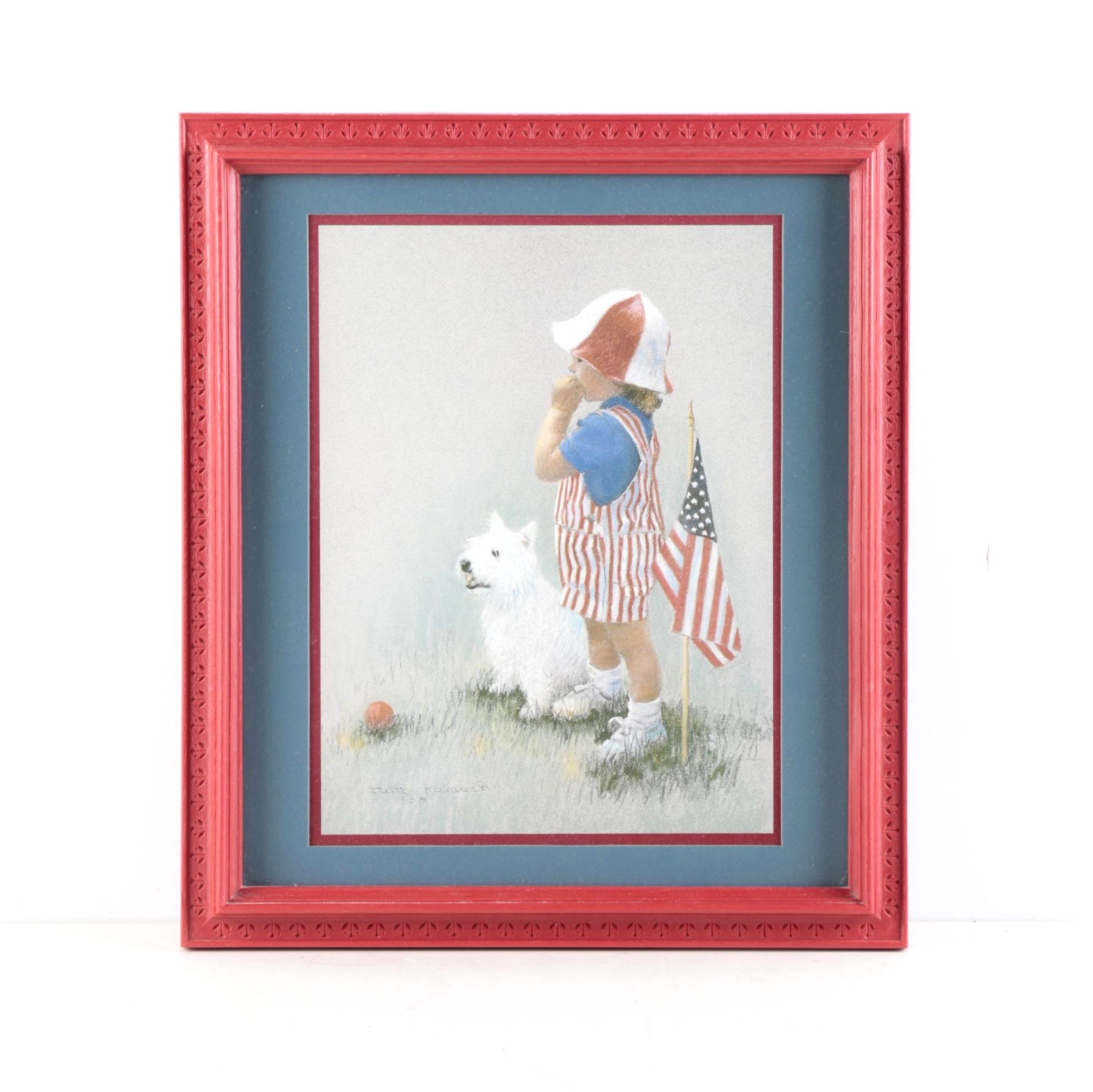 June Kolarich Offset Lithograph of Child and West Highland White Terrier