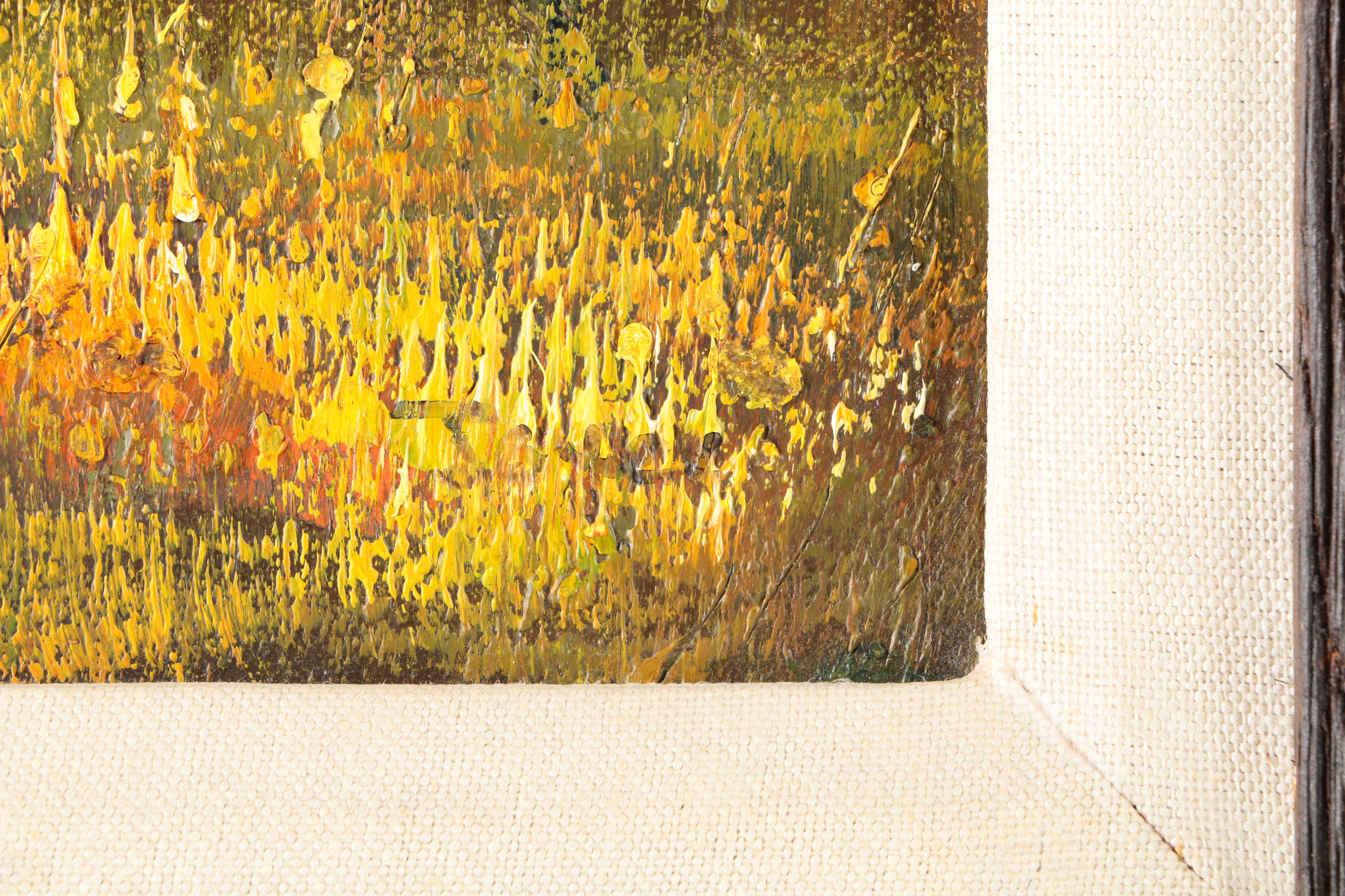 1970s Oil on Canvas Board of Rural Landscape Scene