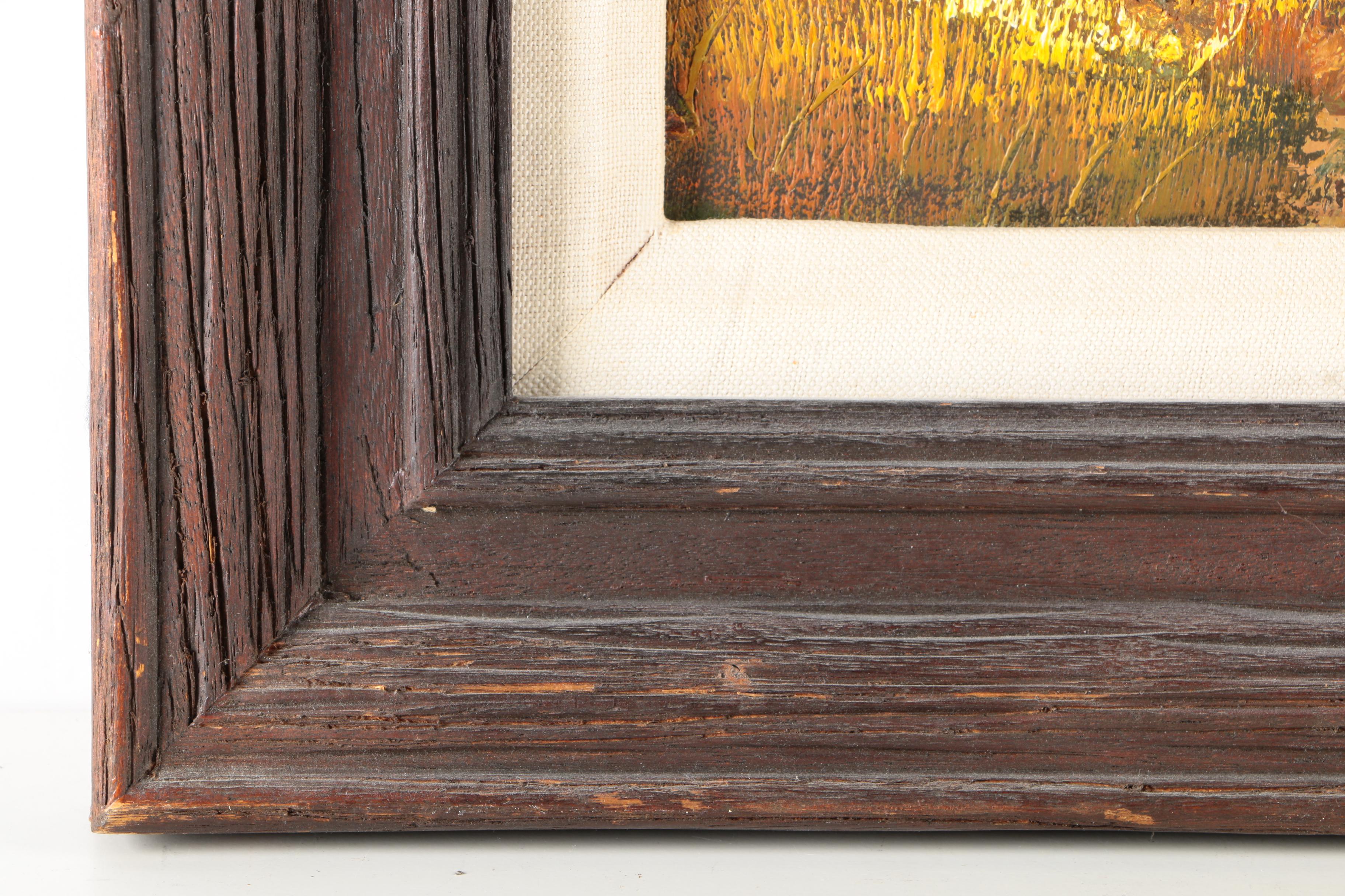 1970s Oil on Canvas Board of Rural Landscape Scene