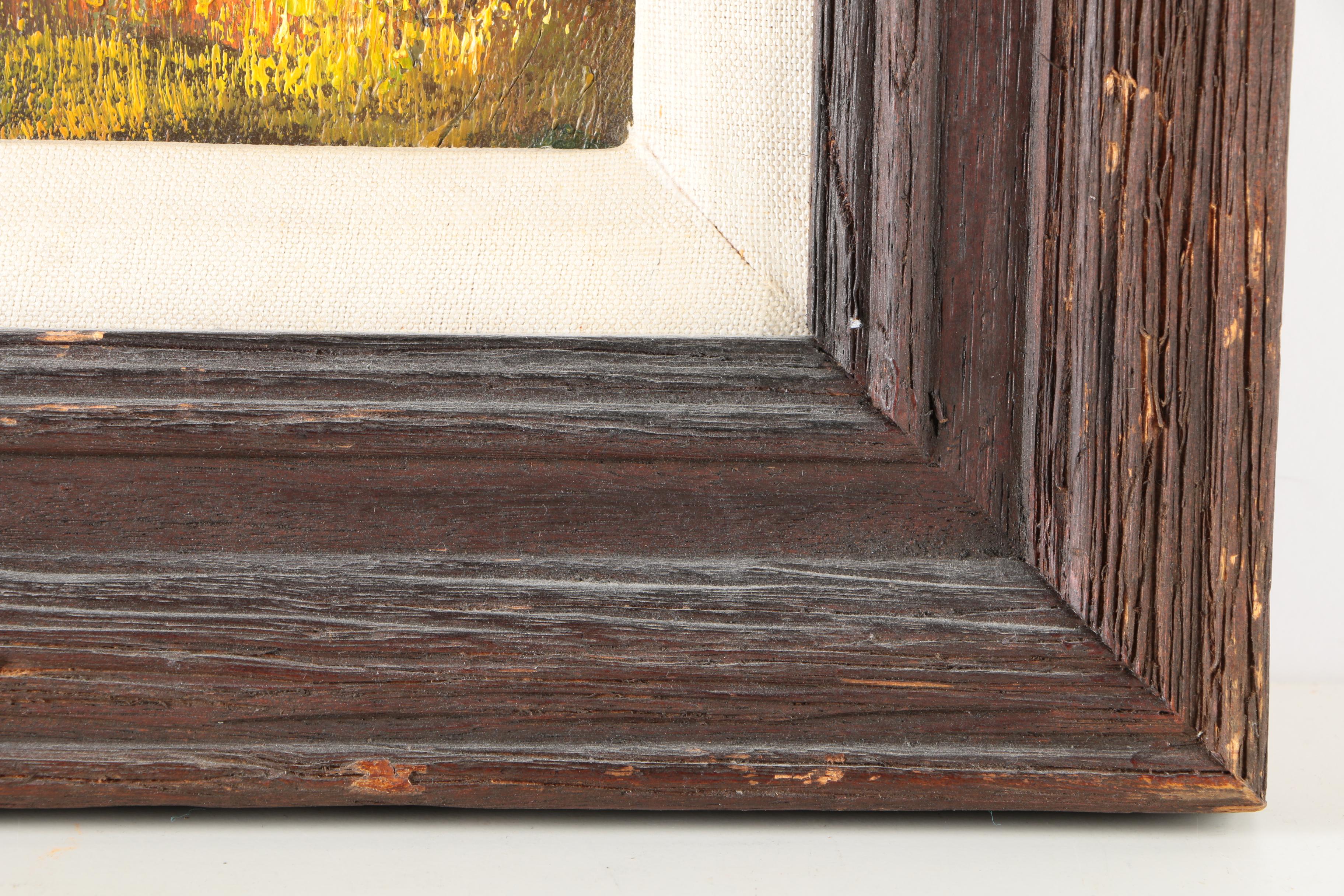 1970s Oil on Canvas Board of Rural Landscape Scene