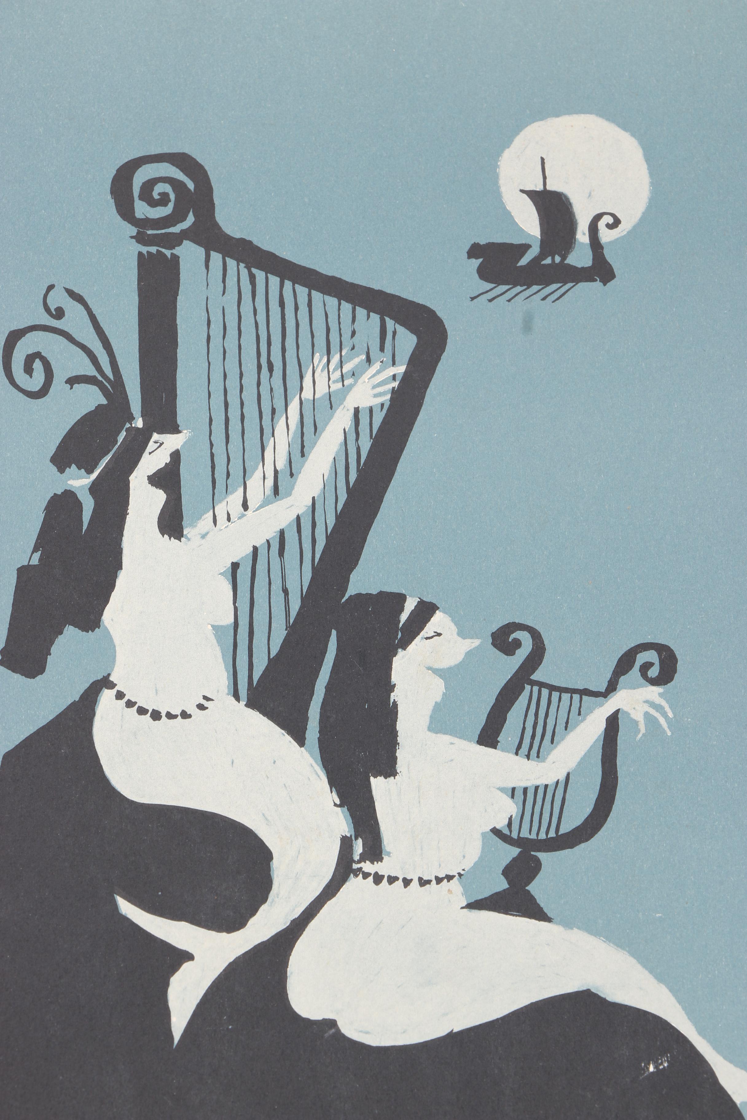 Lithograph of Two Mermaids Singing