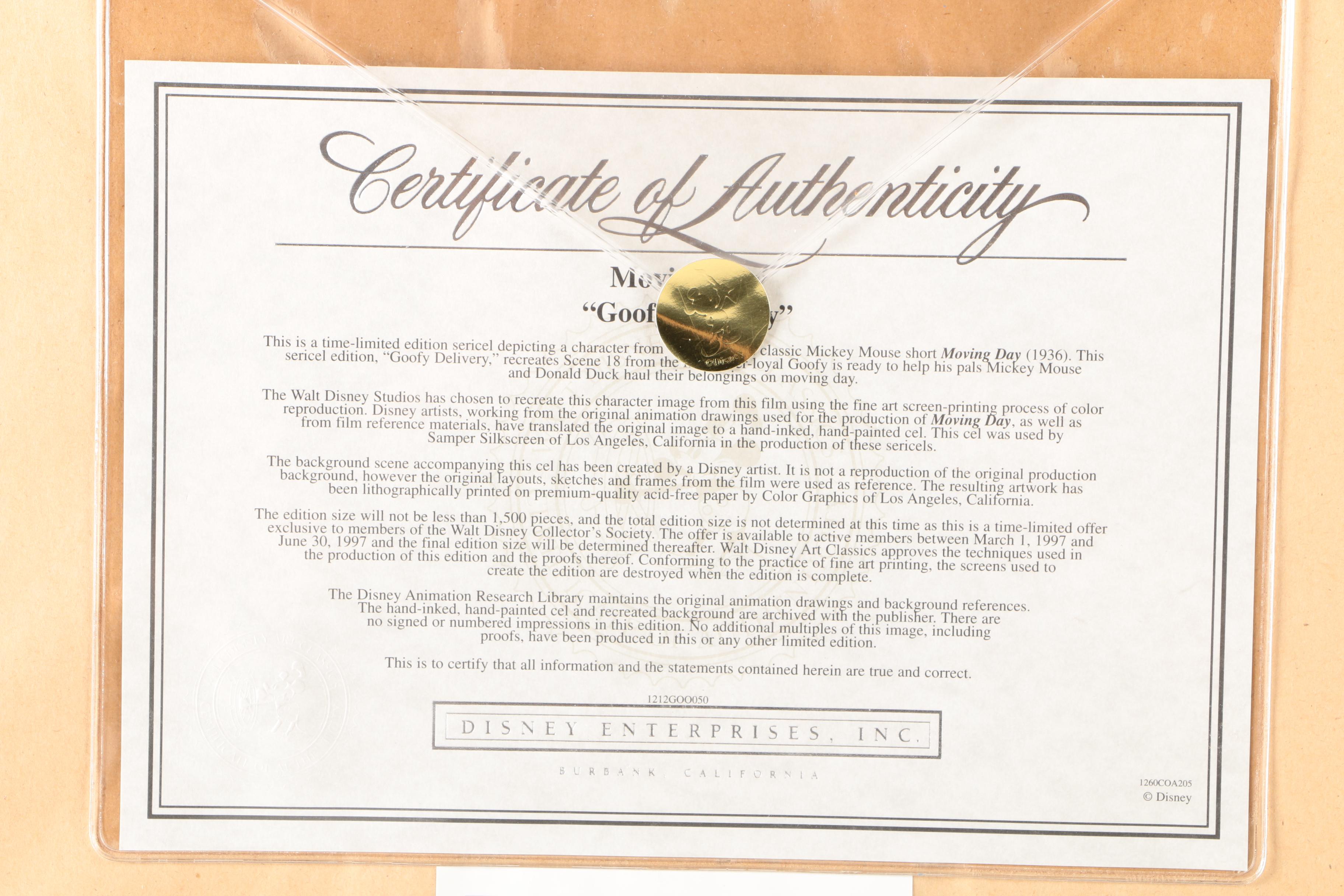 Walt Disney Company Sericel "Goofy Delivery"