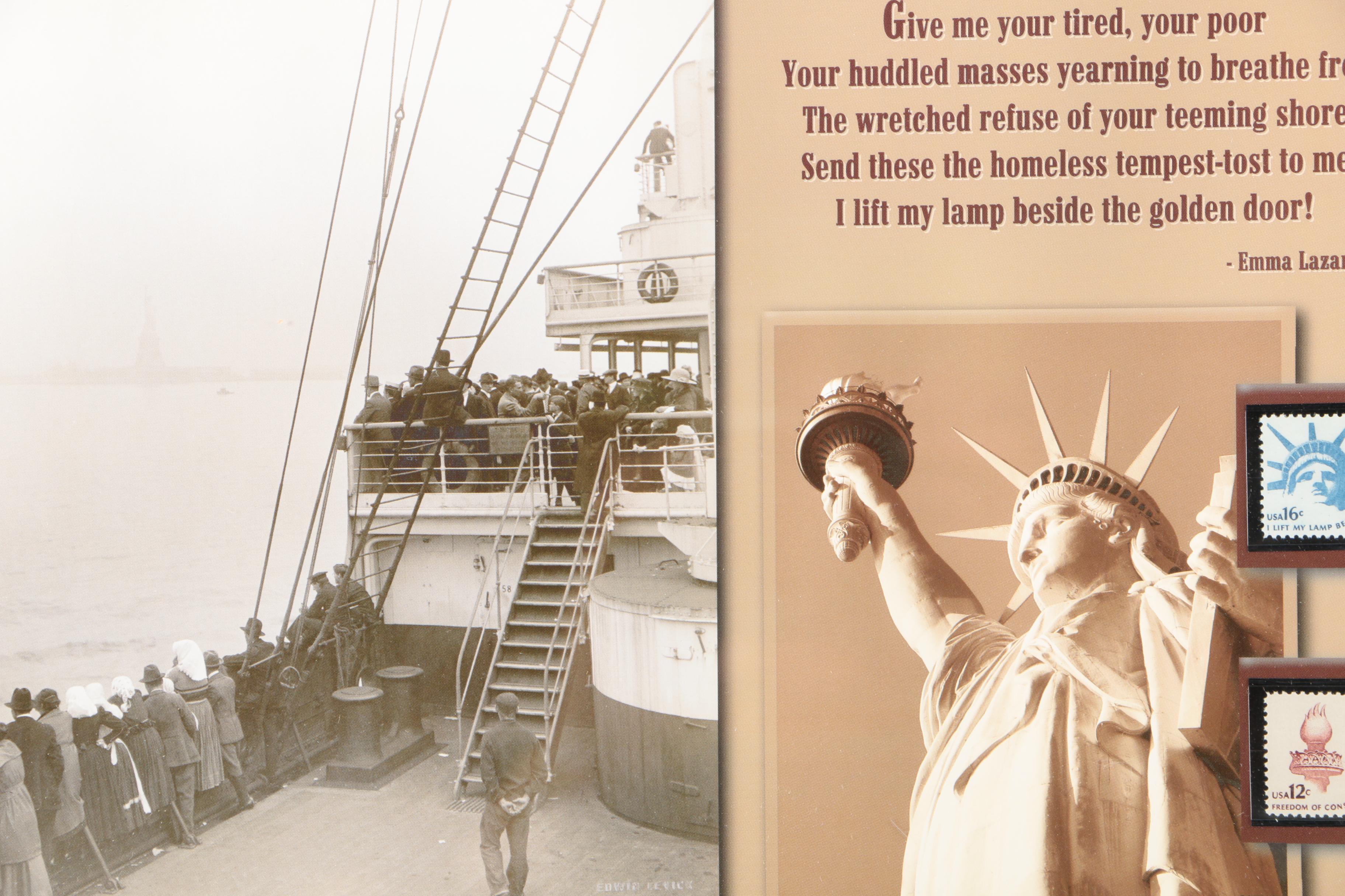 Offset Lithograph With Postage Stamps "The Great Voyage: Immigration to America"