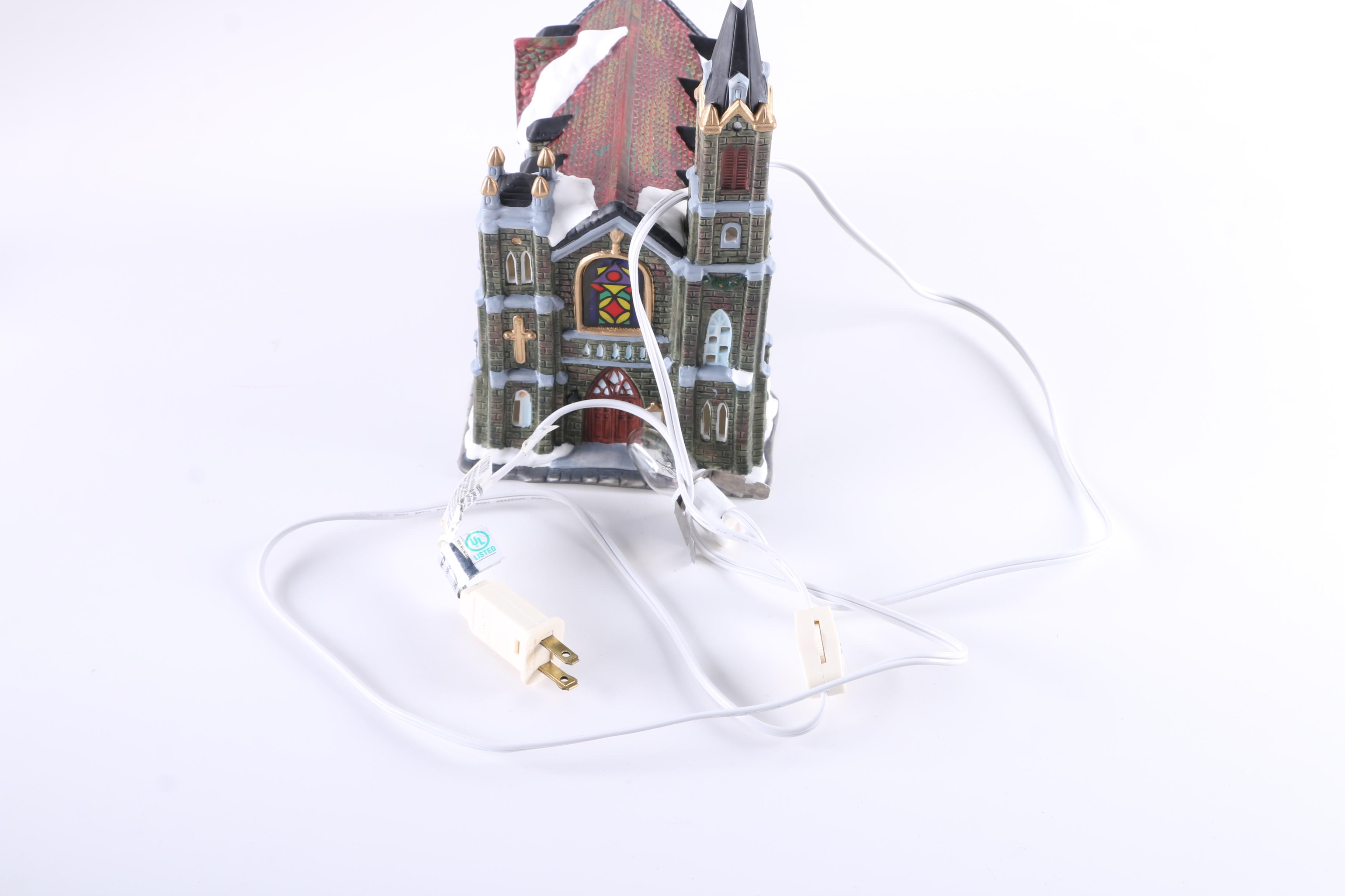 Christmas Village Ceramic Light-Up Churches and Shop Building