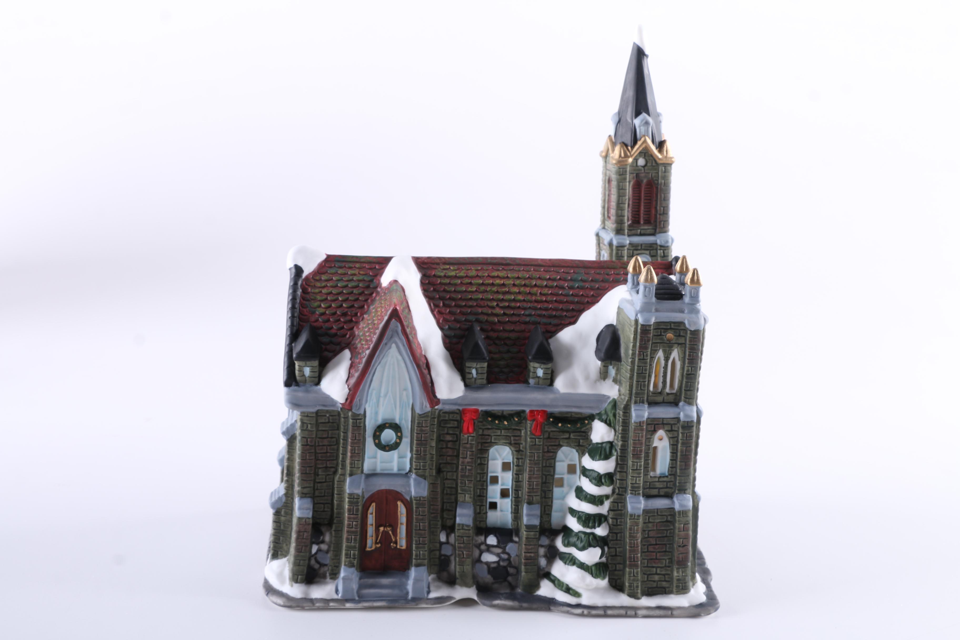 Christmas Village Ceramic Light-Up Churches and Shop Building