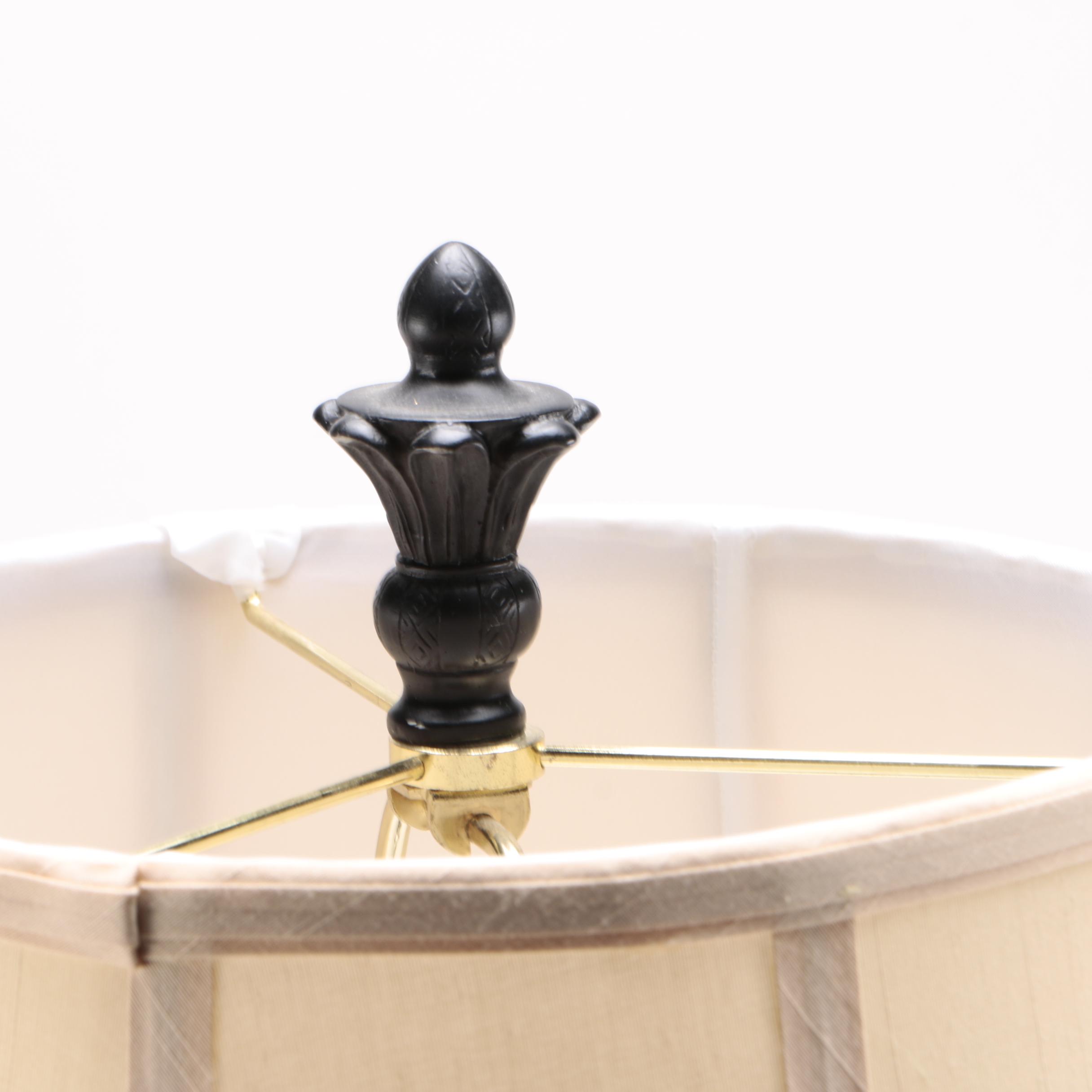 Two Black Metal Scolled Table Lamps