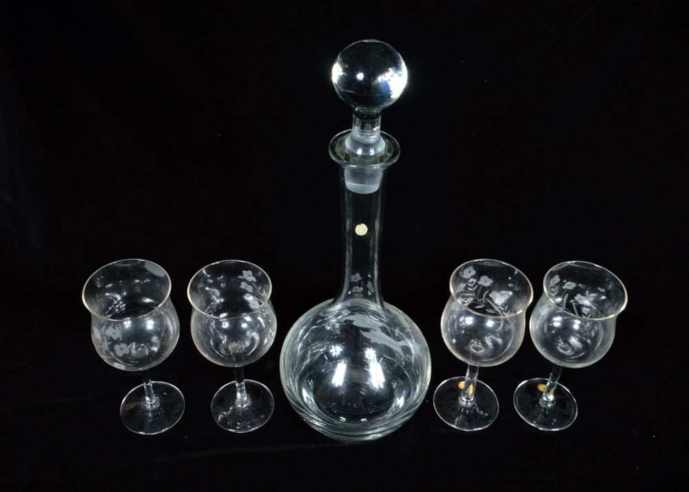 Romanian Crystal Decanter and Glasses
