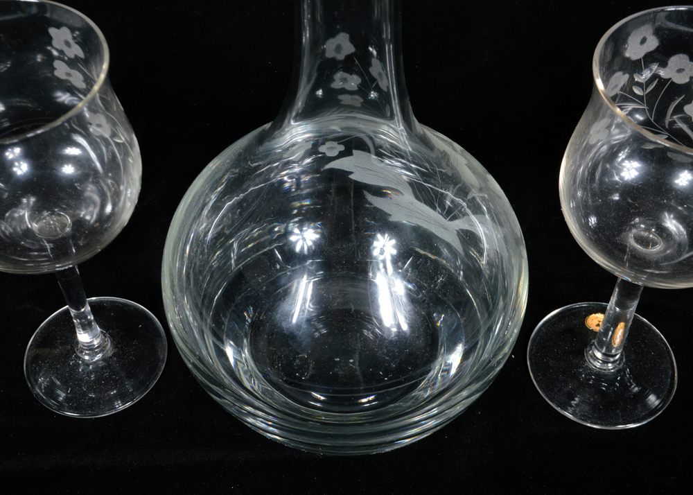 Romanian Crystal Decanter and Glasses