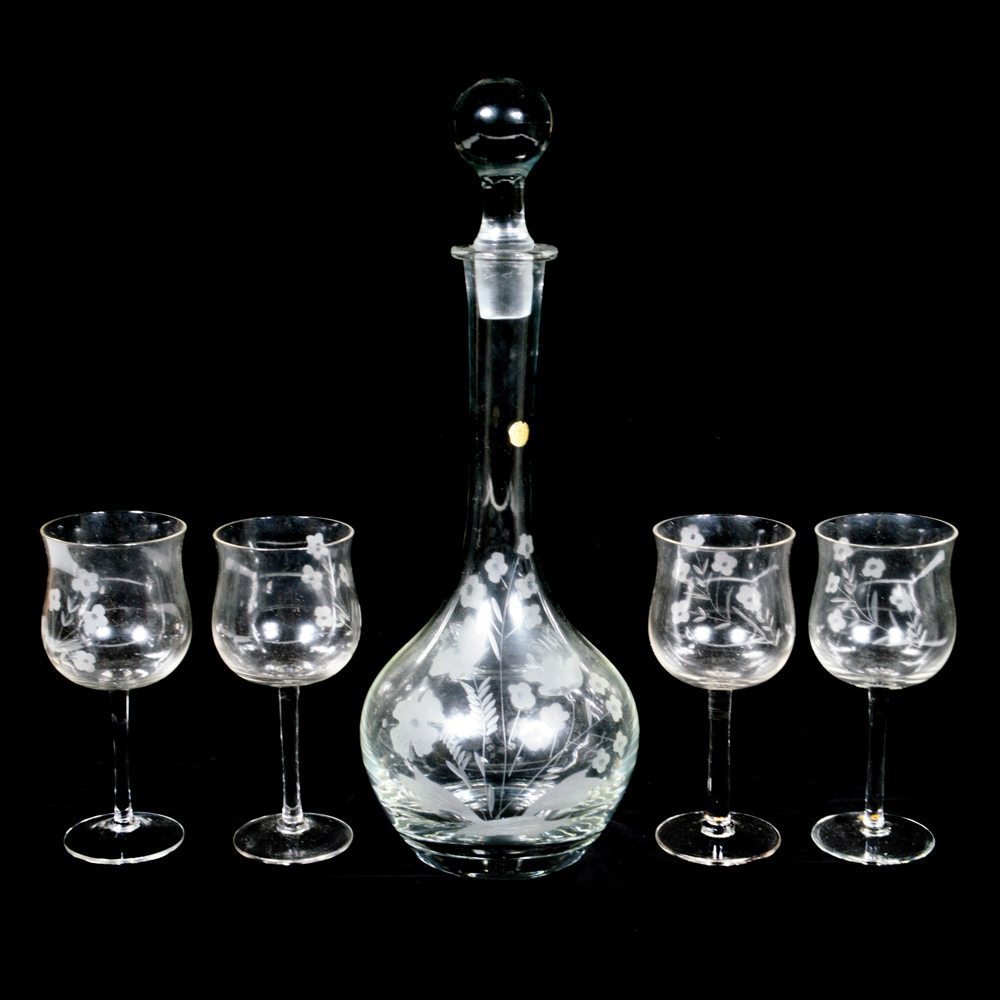 Romanian Crystal Decanter and Glasses