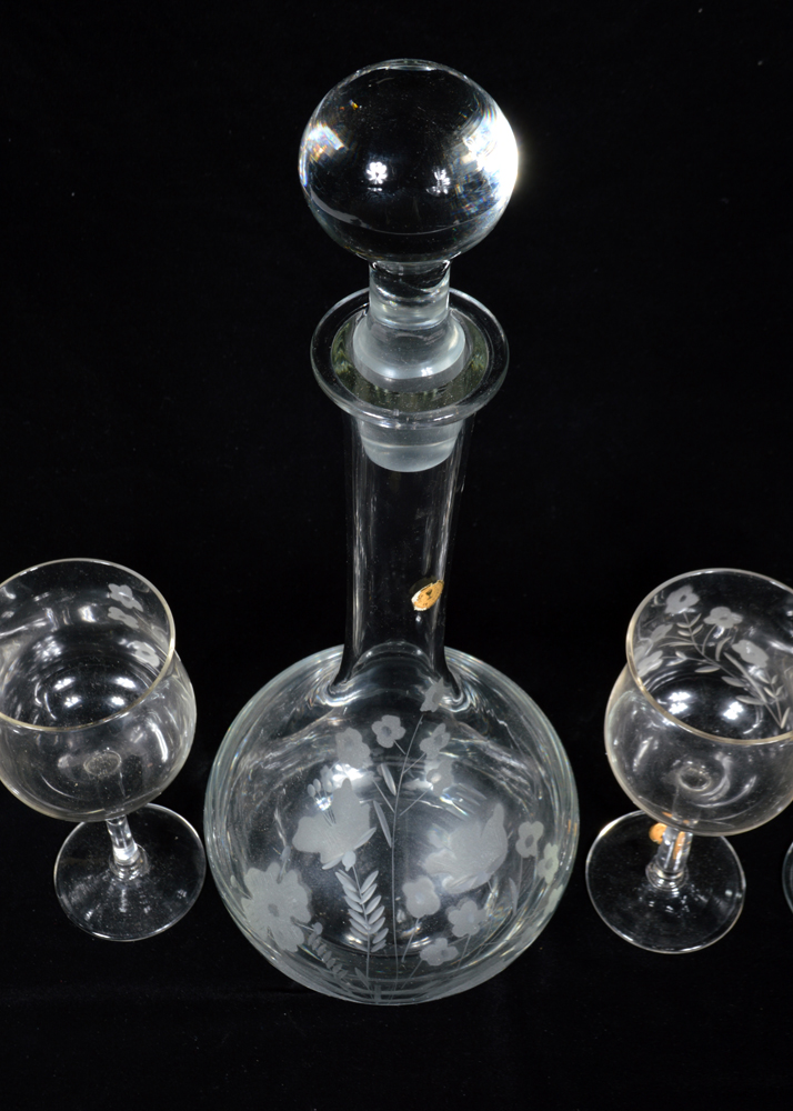 Romanian Crystal Decanter and Glasses