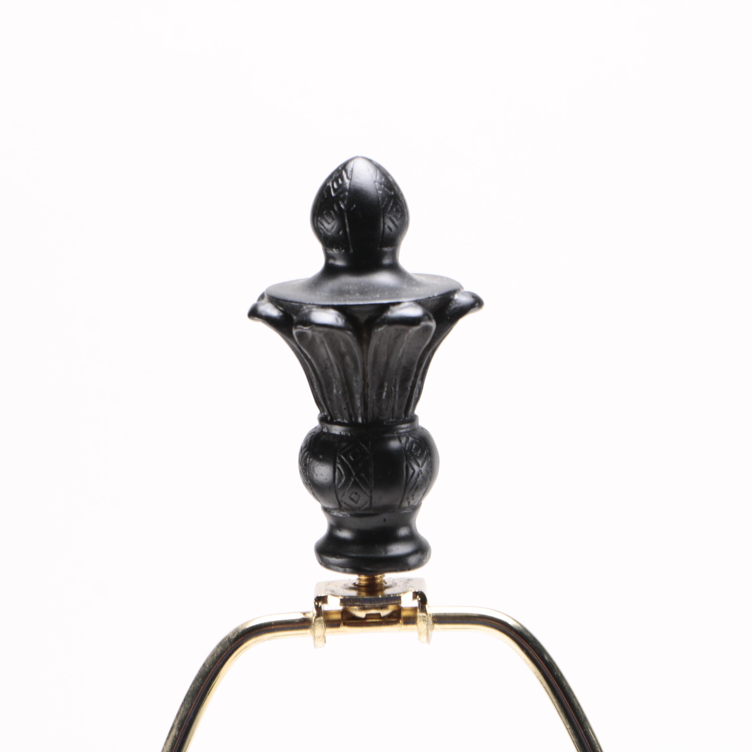 Two Black Metal Scolled Table Lamps