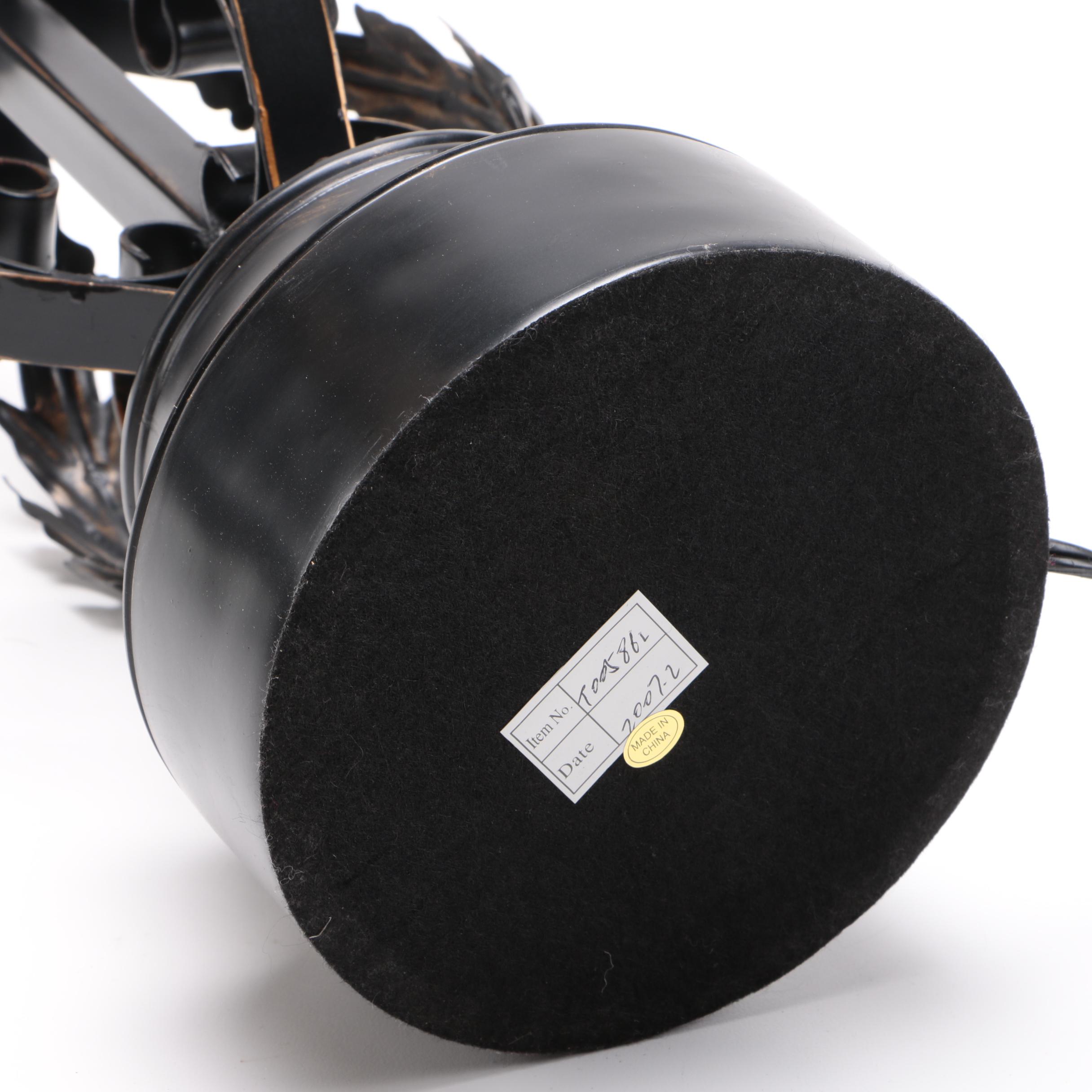 Two Black Metal Scolled Table Lamps